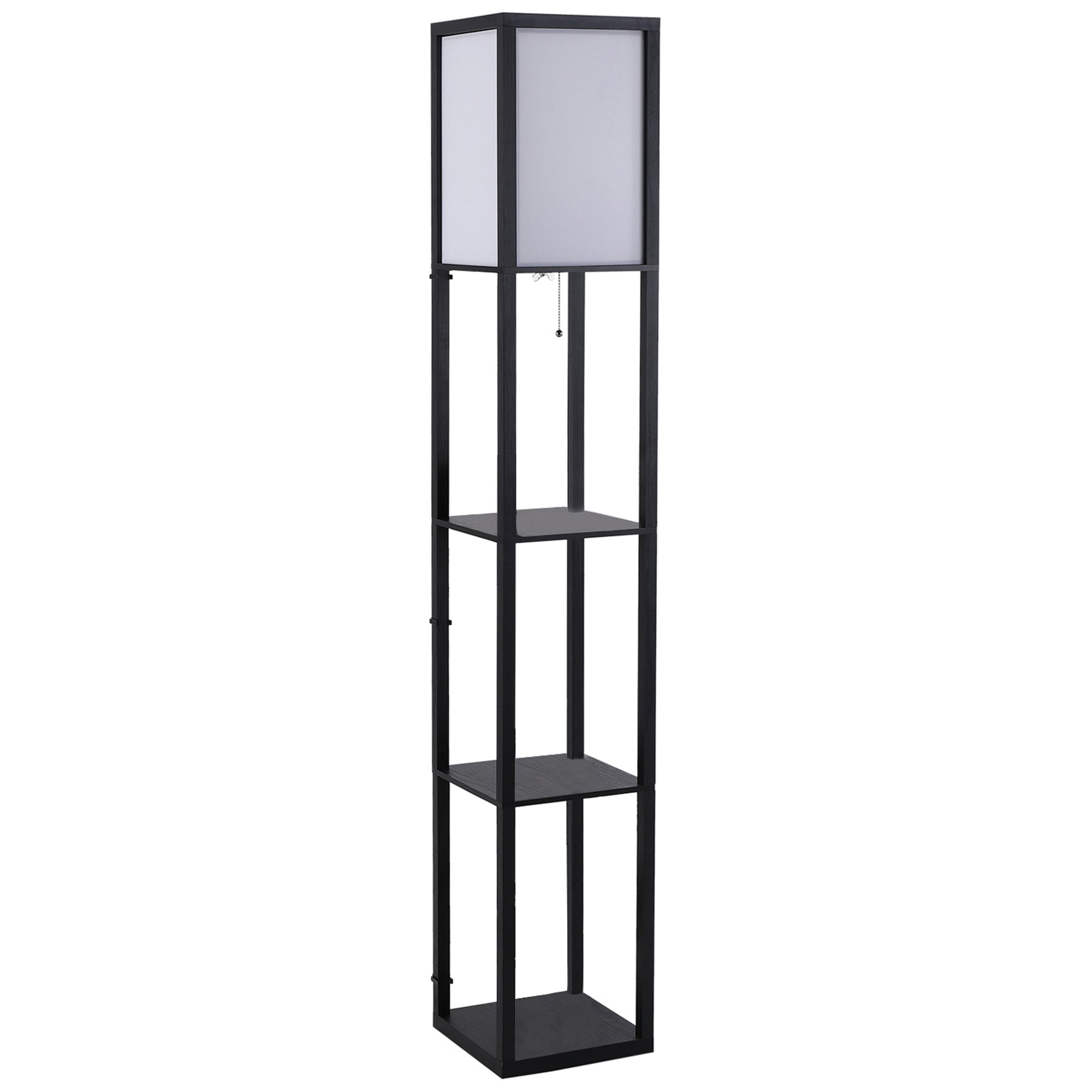 Floor Lamp with Shelves, E27 40W, Wood in Black