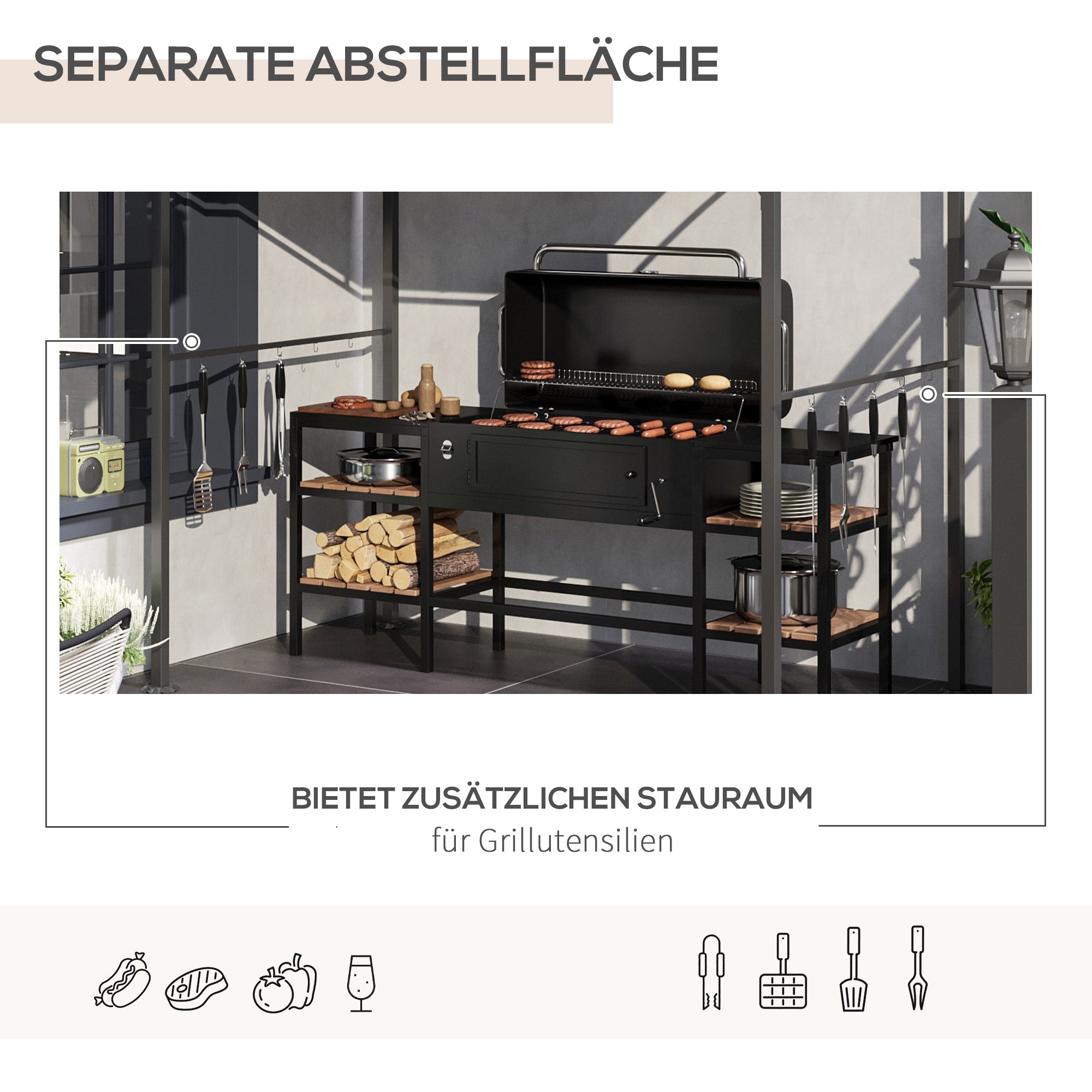 Barbecue Pavilion with UV-Resistant Canopy, Steel Frame & Hooks, Polyester Beige