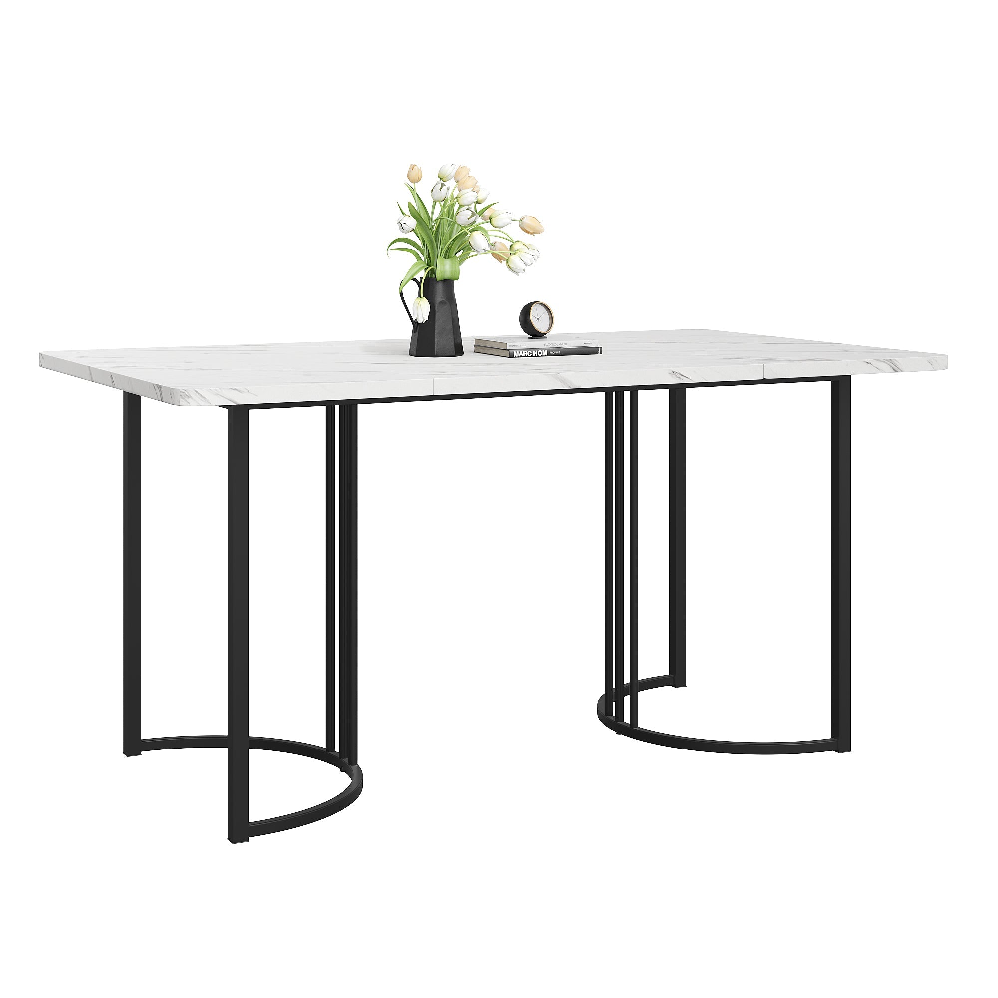 Rectangular Dining Table 140x80cm Modern Marble Pattern Adjustable Legs White/Black