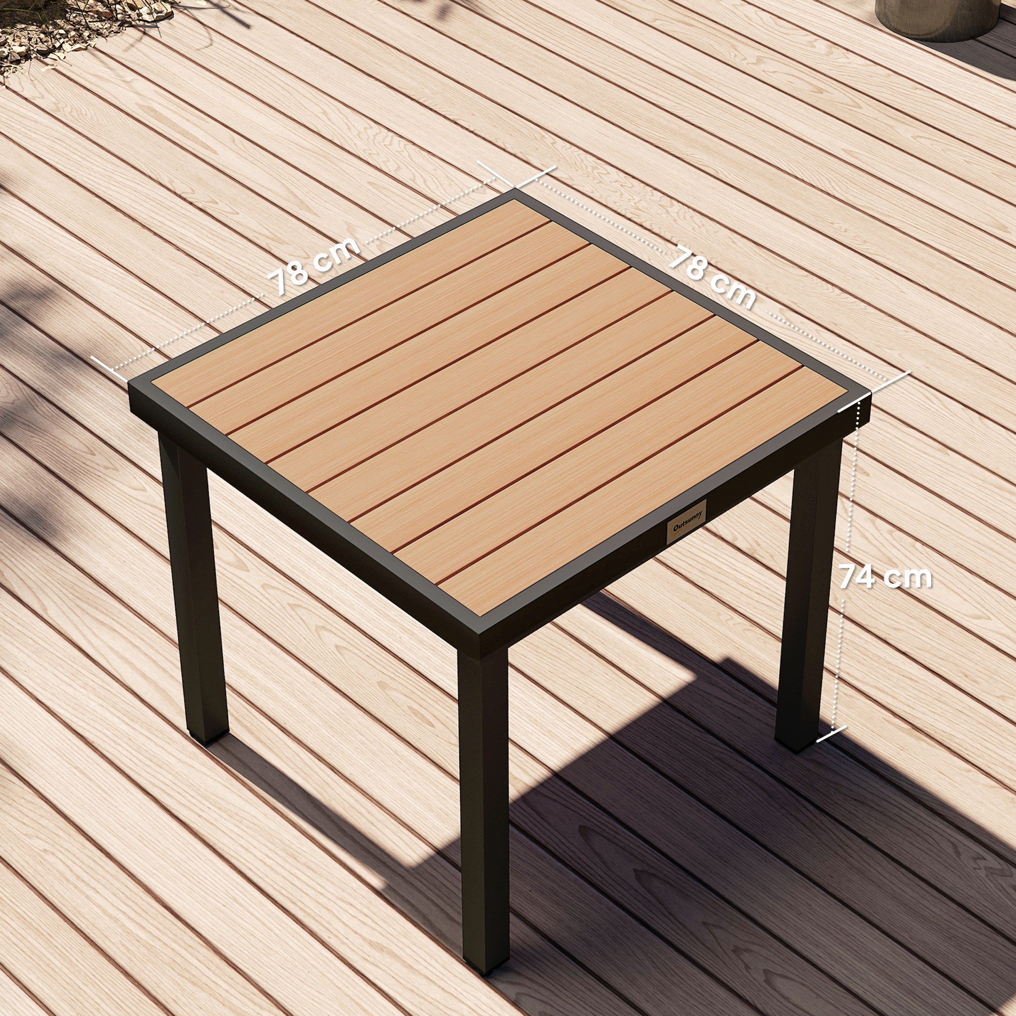 Garden Table 78x78cm Weatherproof Aluminum Frame for 4 People Black