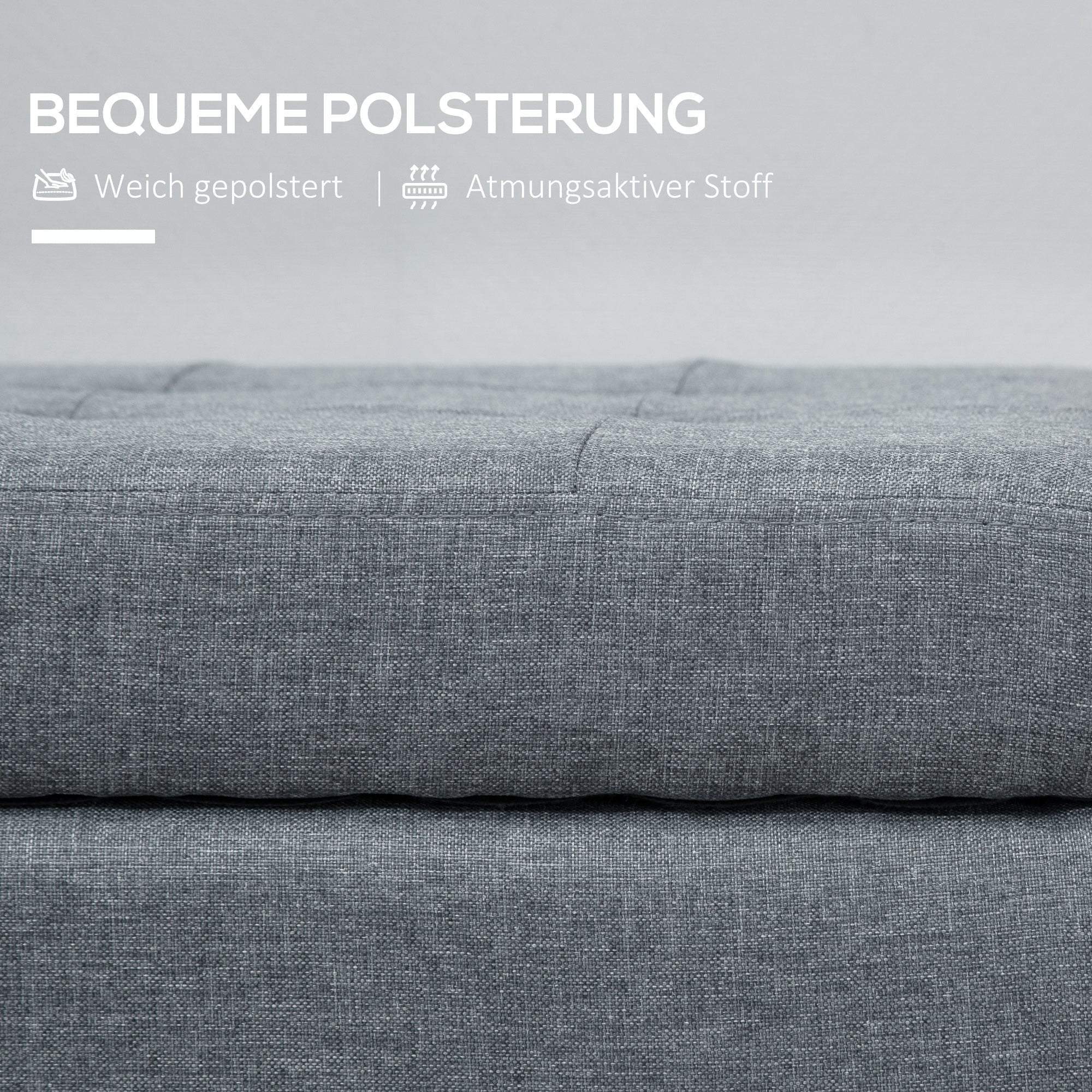 Upholstered Storage Bench with Lid, Linen Look, Grey