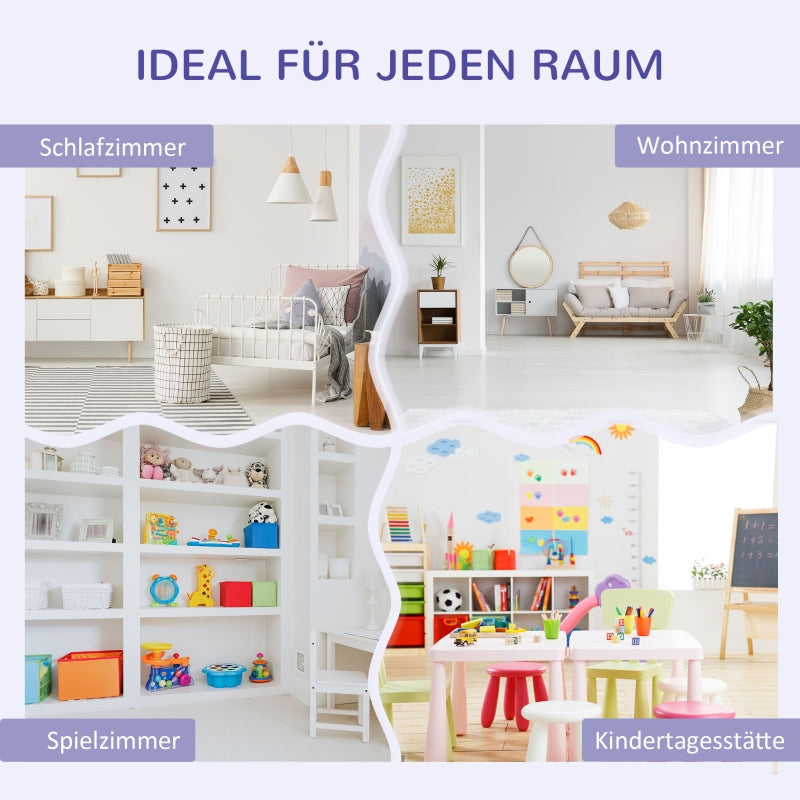 Children's Shelf Bookcase, Stool Bench 6 Compartments Toy Box, Grey