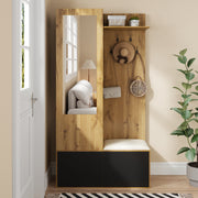 Wardrobe Set with 5 Hooks, Mirror, Shoe Cabinet, Hidden Hanging Area, Hall Bench