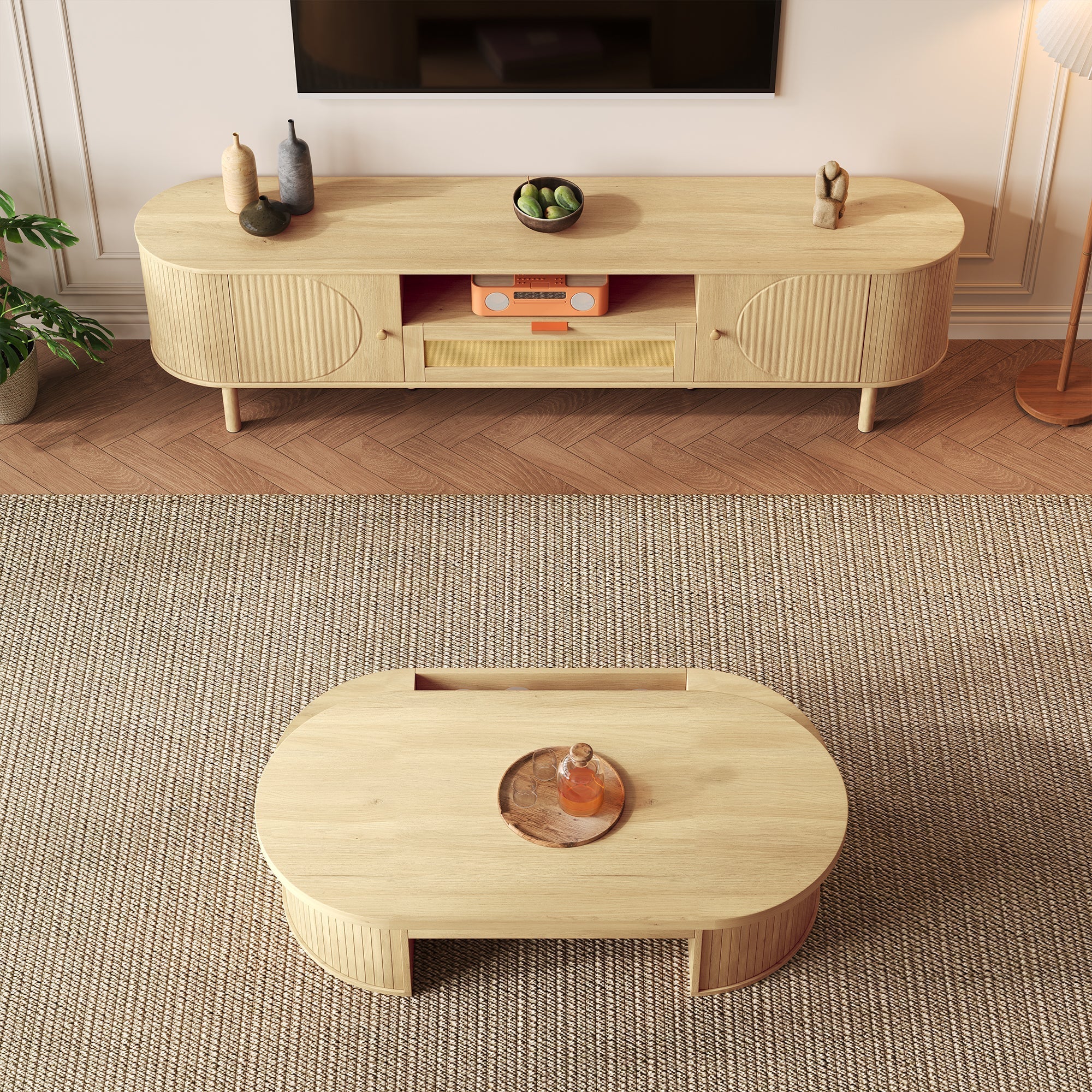 Living Room Furniture Set, Adjustable Coffee Table TV Cabinet Storage Modern Design