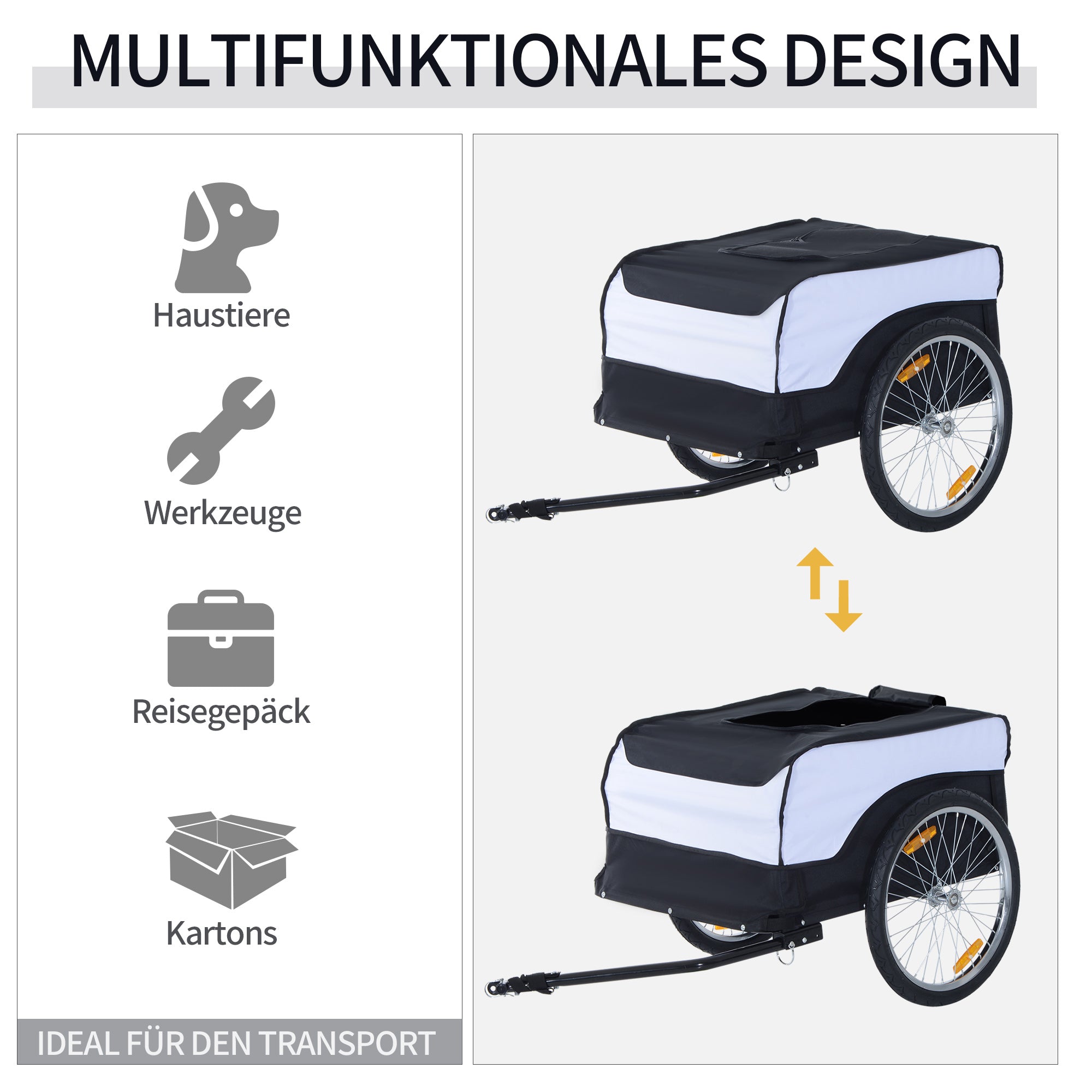 Handcart foldable, 40 kg load capacity, for garden and transport, white and black steel and oxford