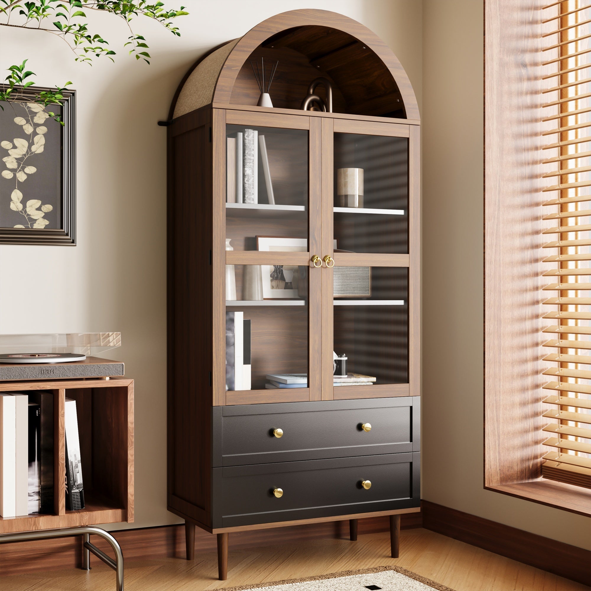 Chest of Drawers Storage Cabinet Adjustable Shelves Curved Glass Sideboard