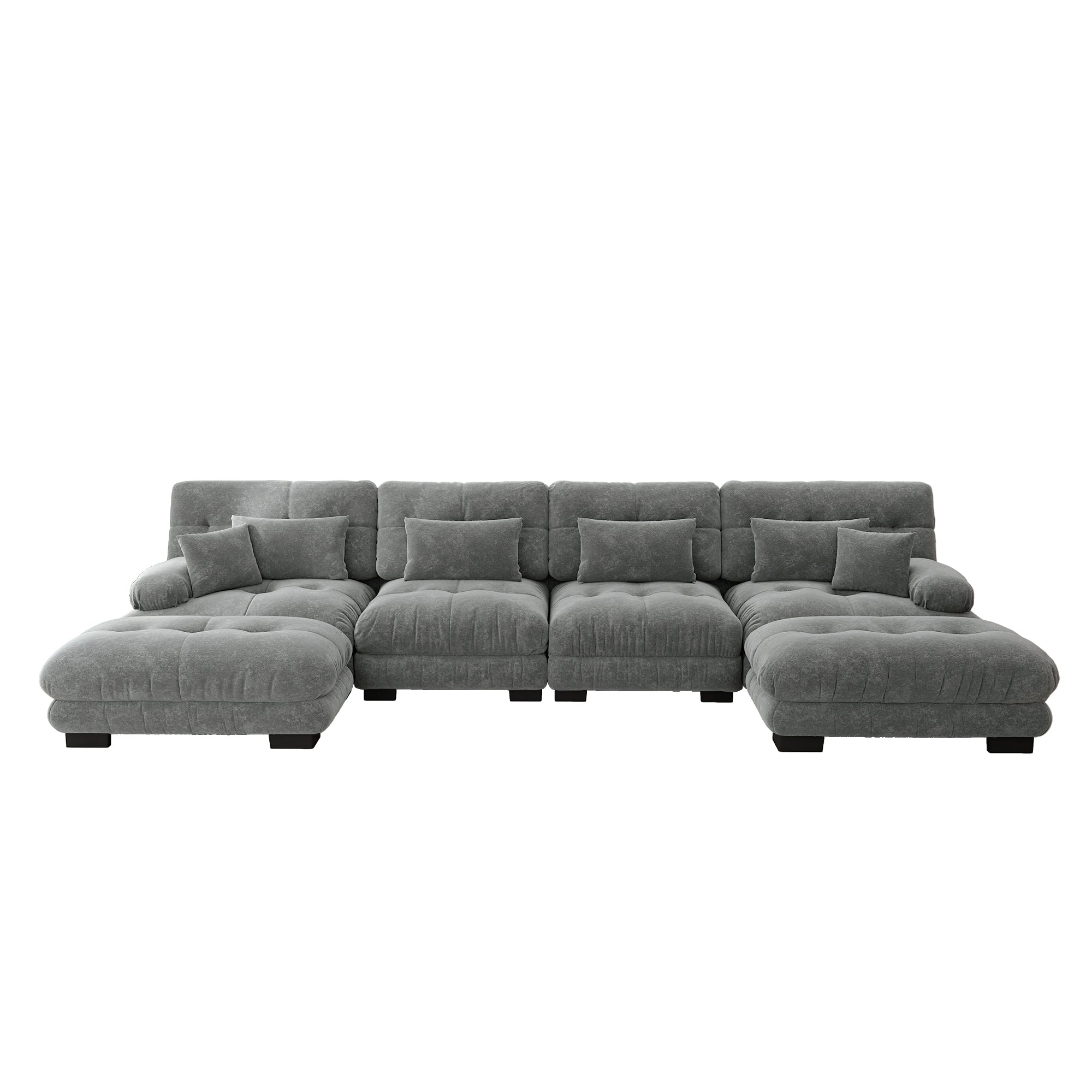 Modular Corner Sofa U-Shaped 4-Seater Movable Ottoman Chenille Grey