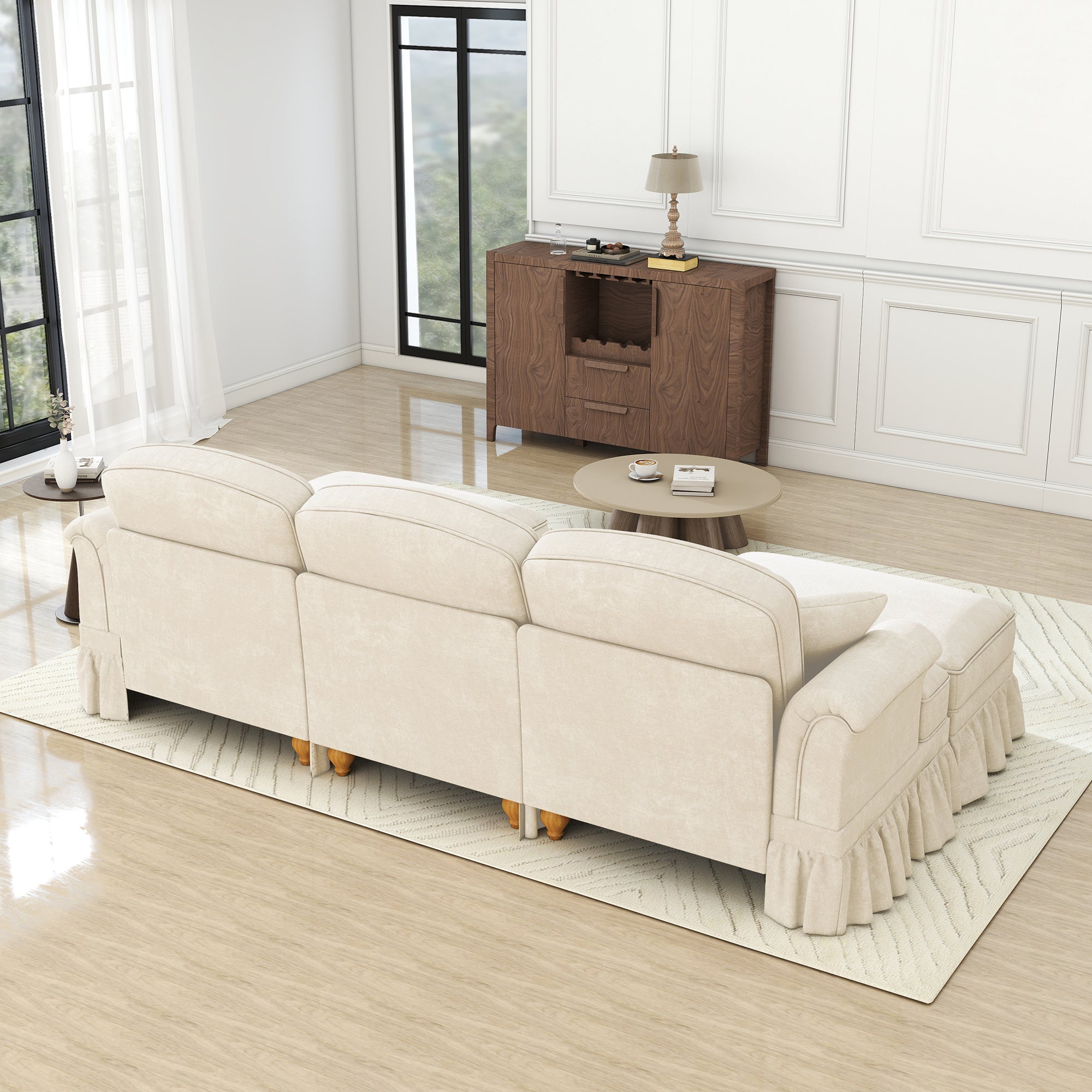 Classic Modular U-Shaped Sofa Chenille Movable Ottoman - White