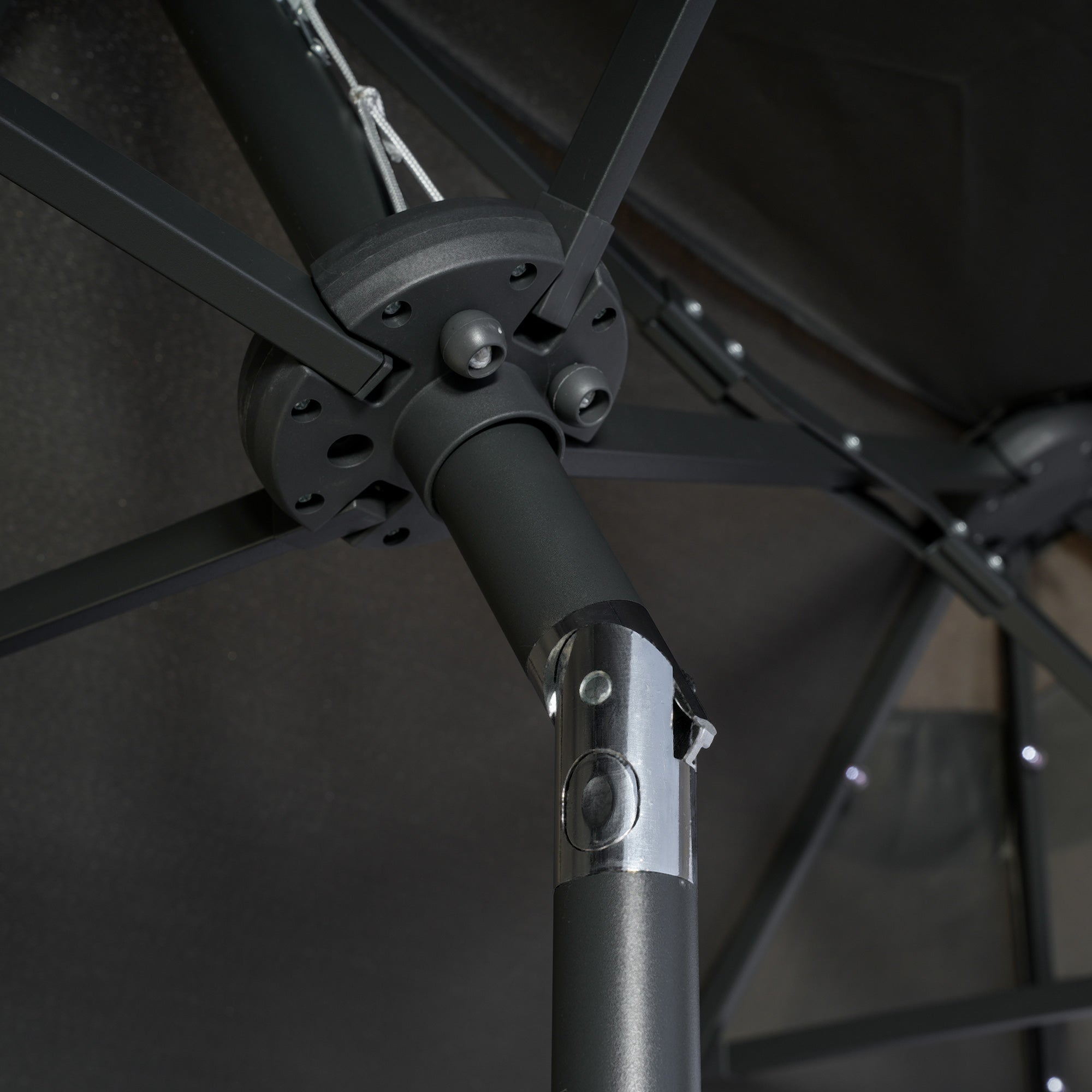 Double Parasol 295x219cm LED Windproof Adjustable Tilt Dark Grey/Polyester/Steel