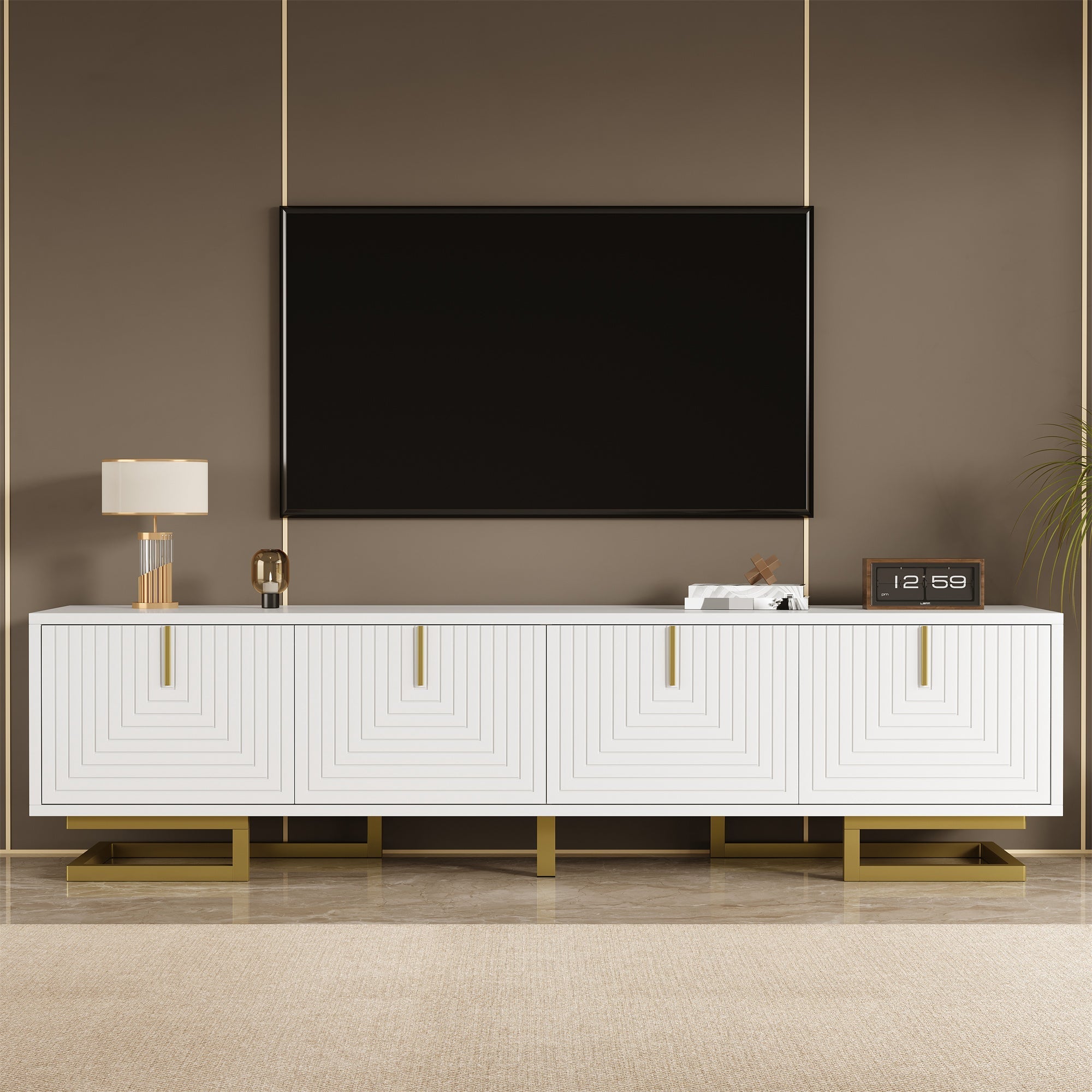 TV Cabinet, TV Stand with Textured Doors, Golden Handles and Golden Legs