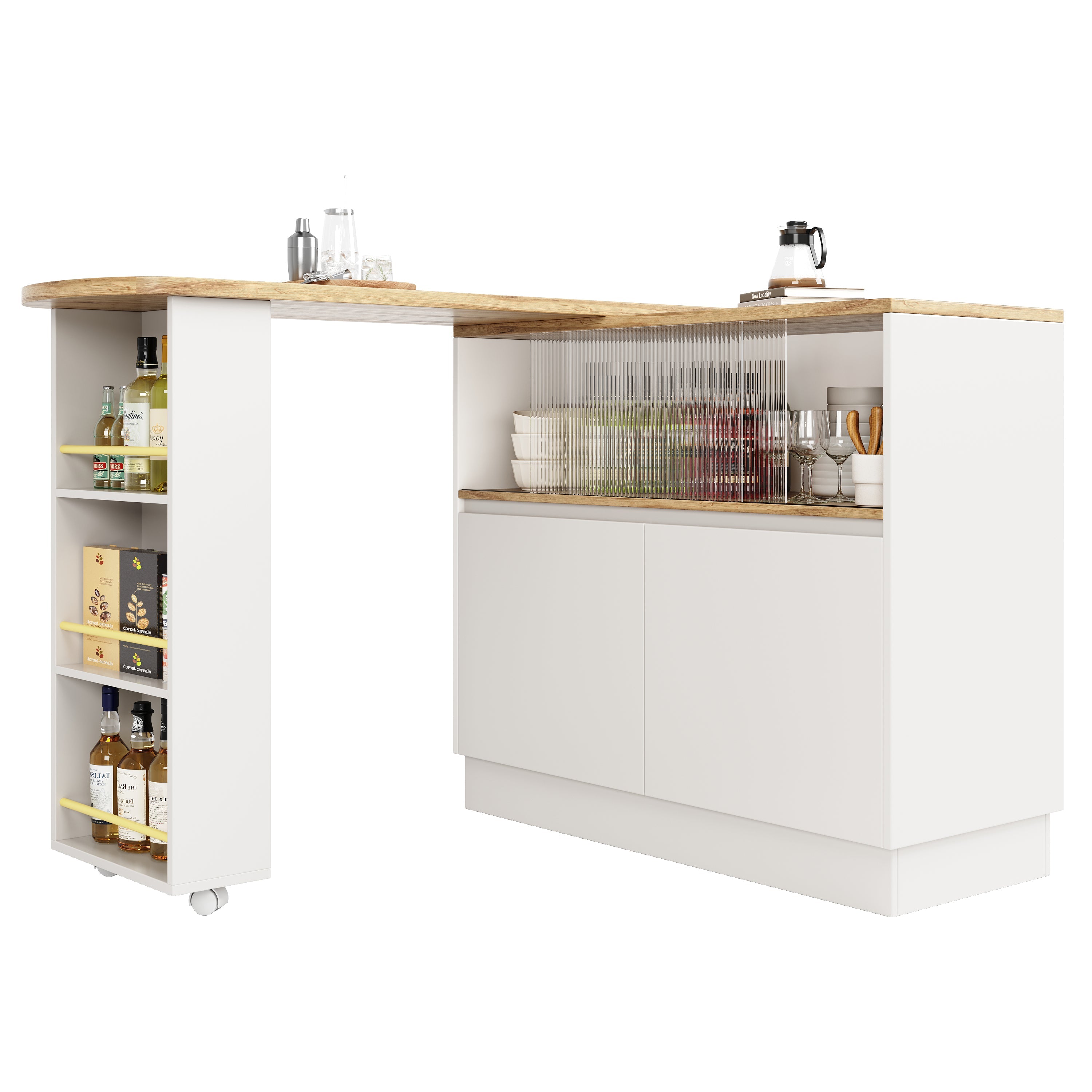 Dining Bar 360° Rotating Multifunctional Sideboard Shelves & Glass
