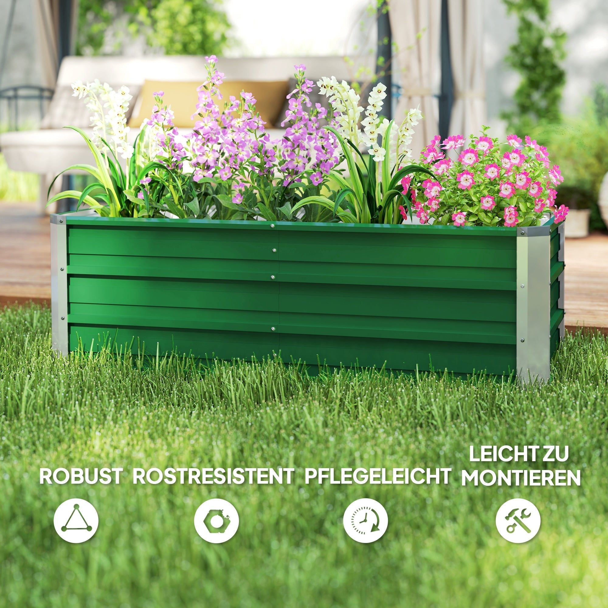 Raised Garden Bed/Planter Steel 125x47x40cm with Gloves, Green