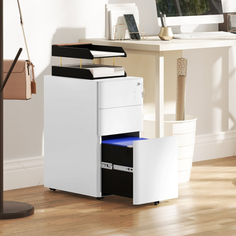Filing Cabinet 3-Drawer with Lock Steel - White