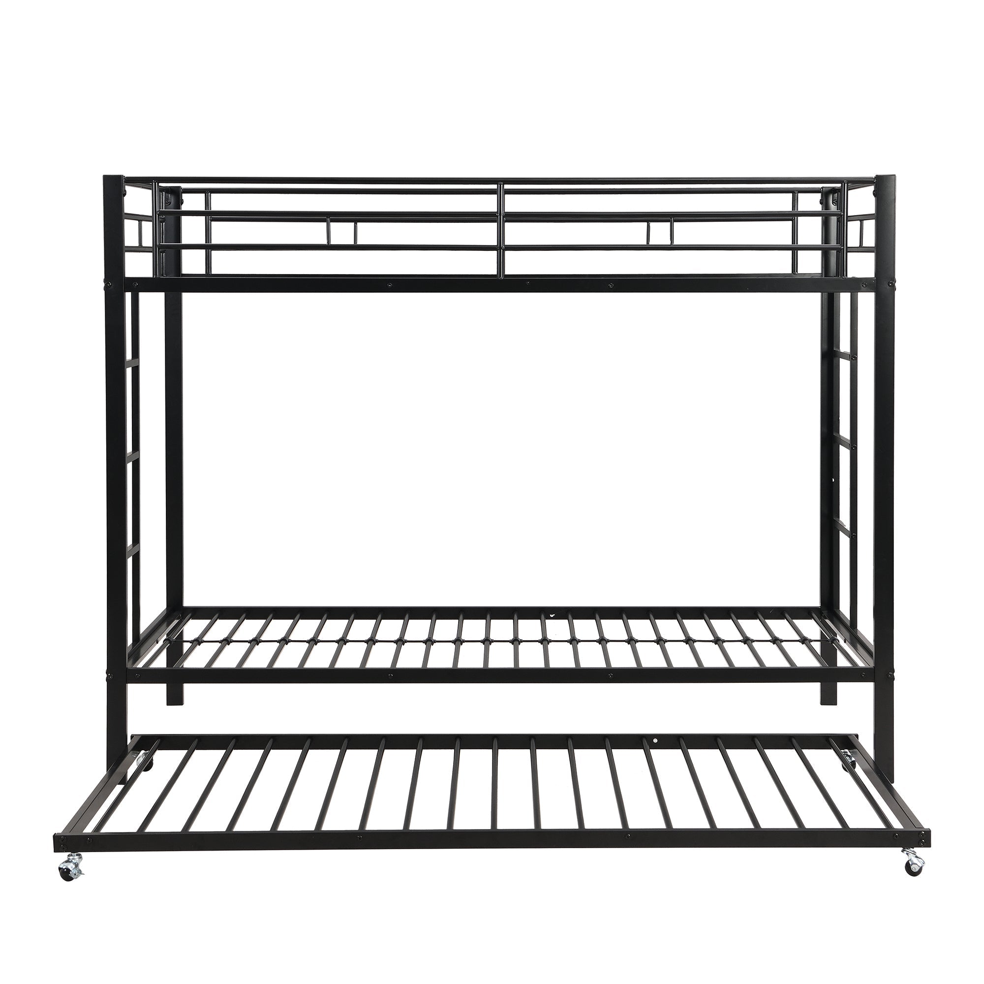 Bunk Bed 90x200cm with Pull-Out Bed Safety Railings EN747 Certified - Black Iron Frame