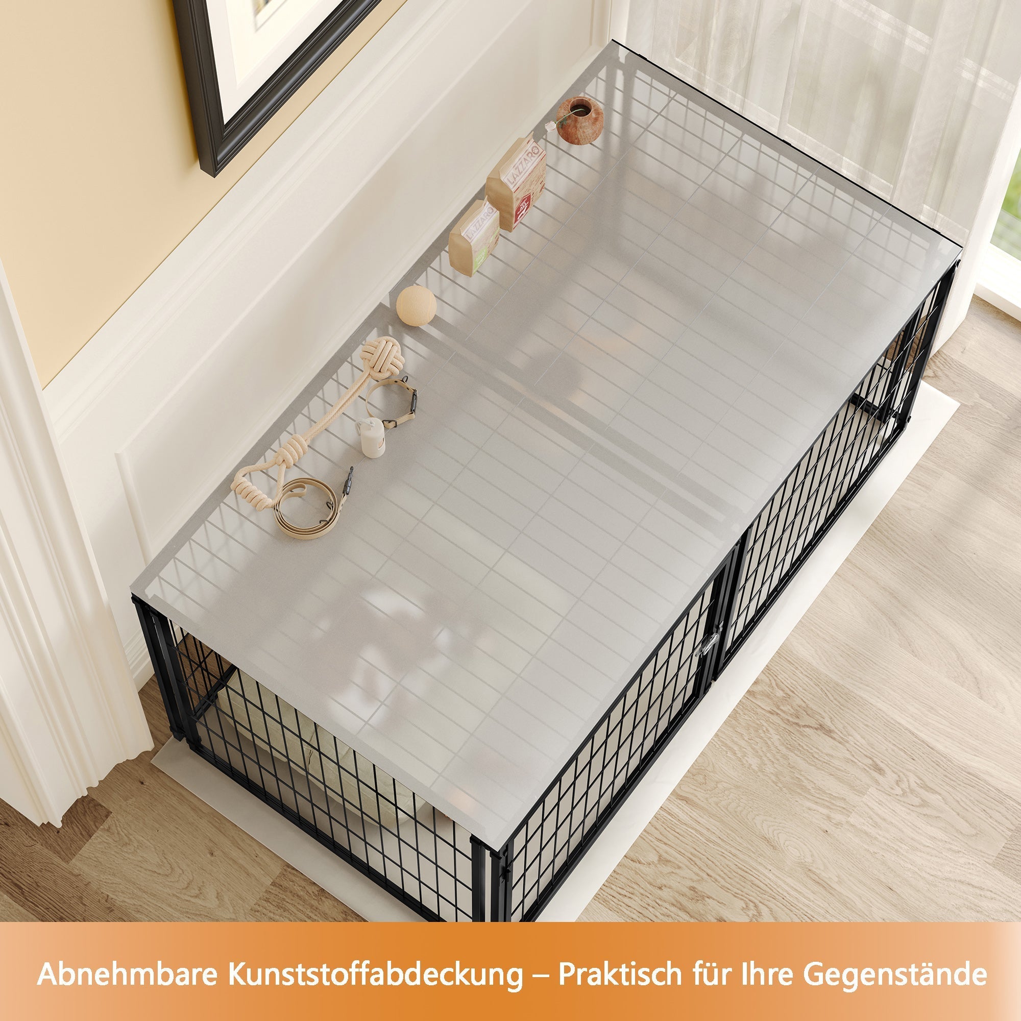 Basics Modular Dog Crate Flexible Safety Lid Adjustable Door 120x60x60cm - Black Steel