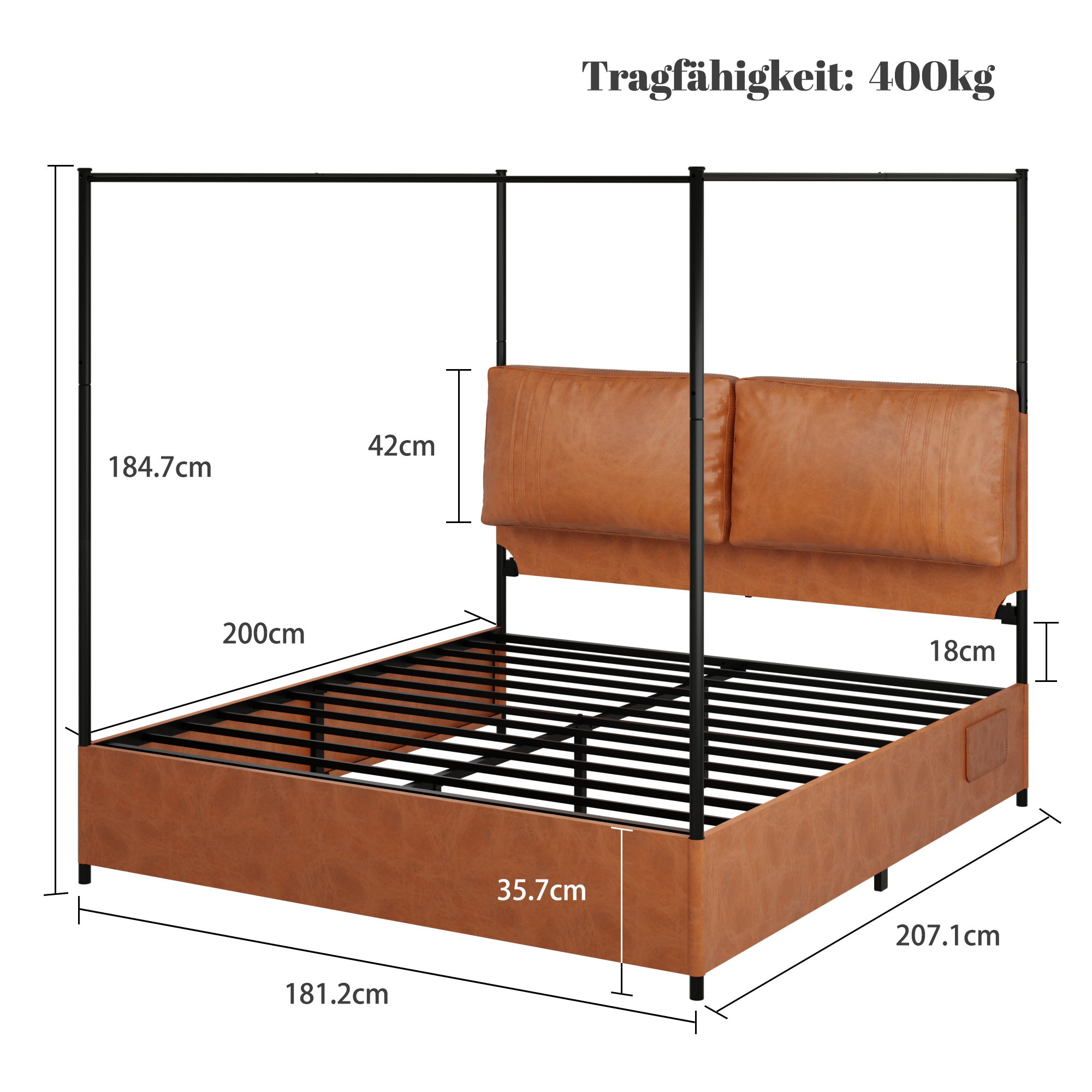 Luxury Bed 180x200cm Soft Cushions Metal Cuff, Dual-Purpose Leather