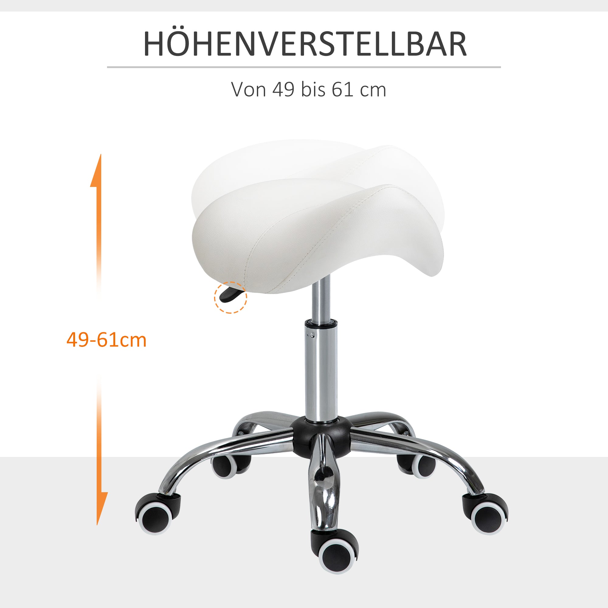 Rolling Stool Swivel Height-Adjustable Saddle, Padded White