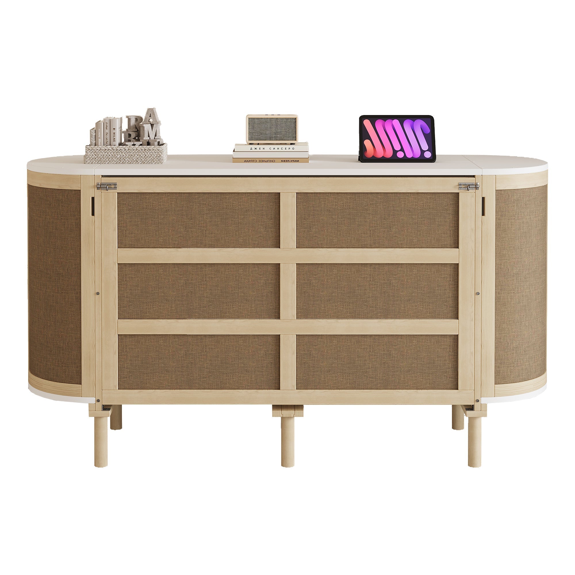 Wall Bed 140x200cm Vertical Folding Rattan Design Storage - Wood Color