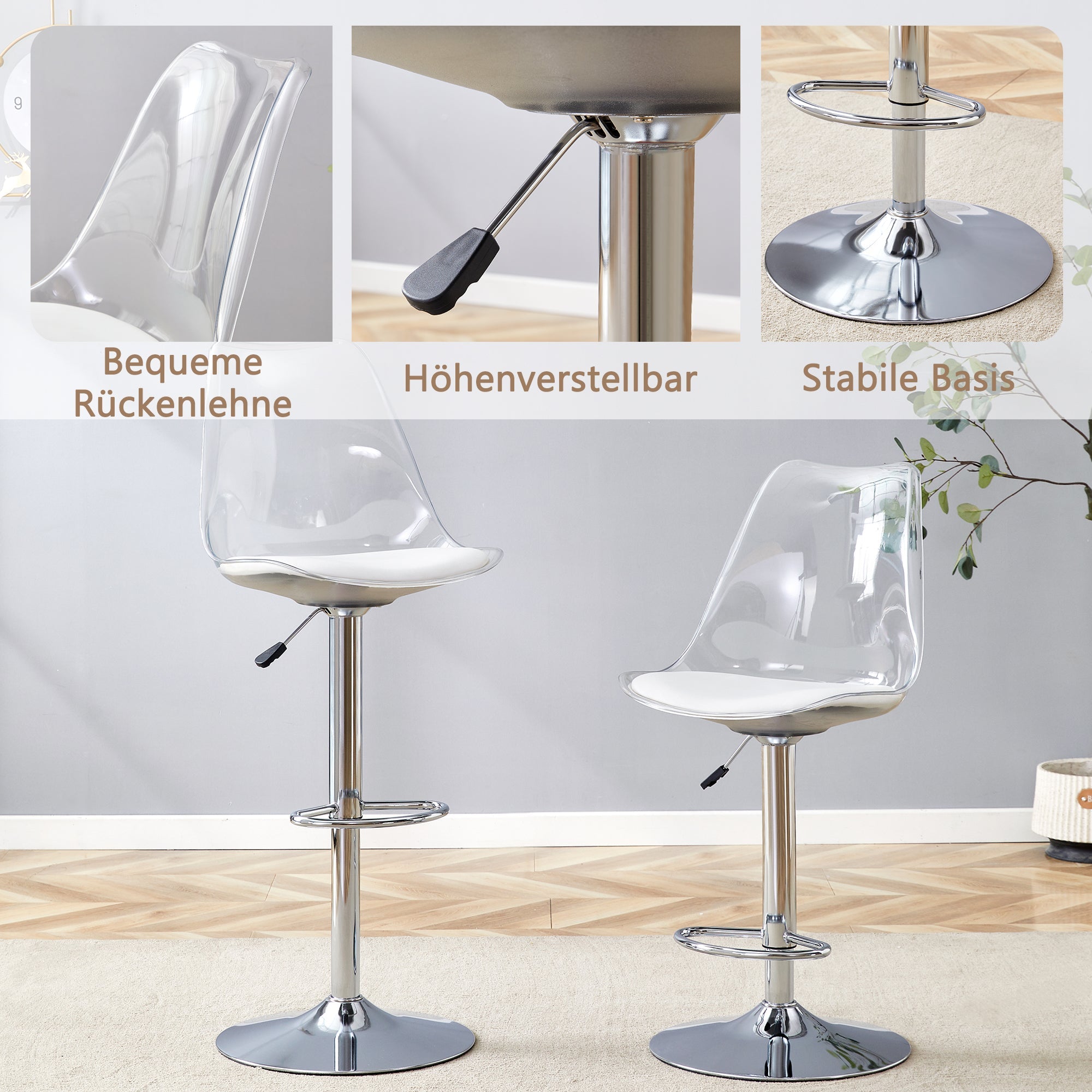 Adjustable Swivel Bar Stool Set 2-Piece - Transparent Plastic/PU Leather