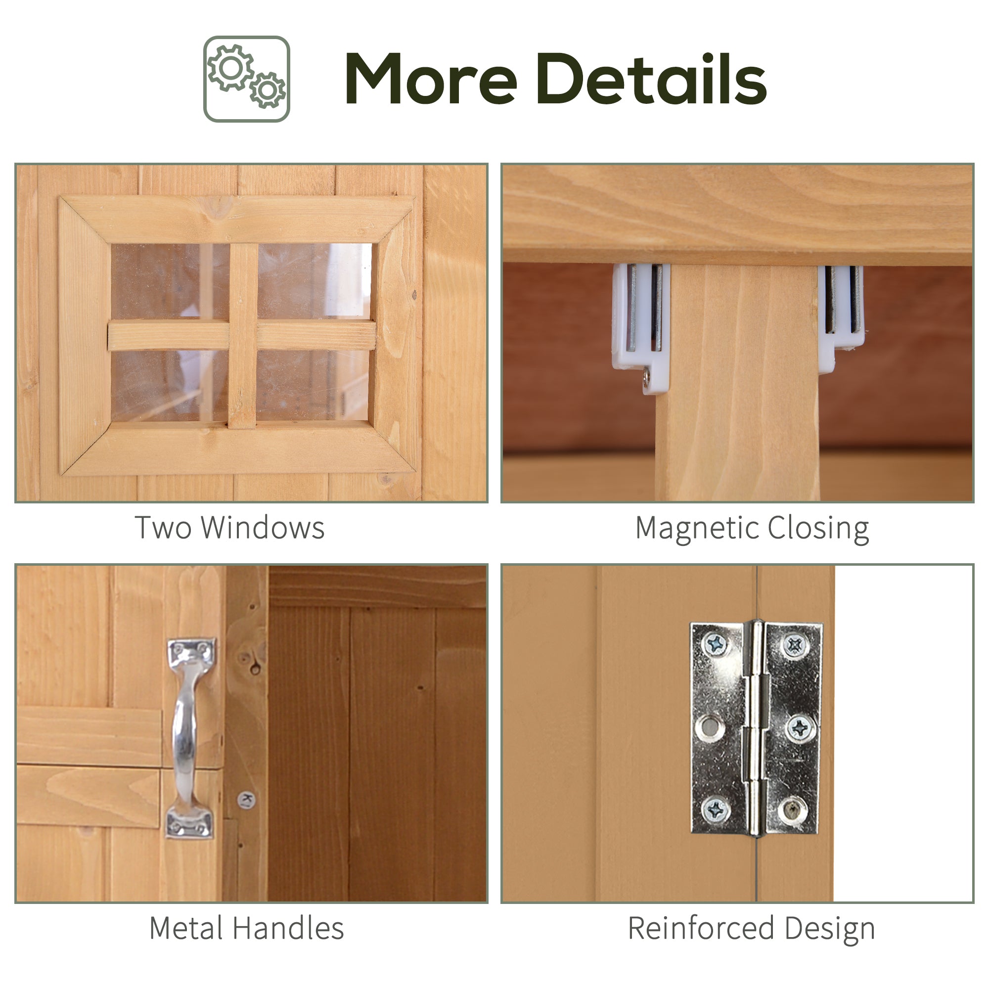 Wooden Garden Shed Tool Storage Cabinet Double Door Organizer, Natural