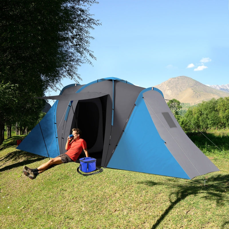Large Camping Tent, Tunnel, 2 Bedroom, 4-6 Man, 2000mm Waterproof, Blue