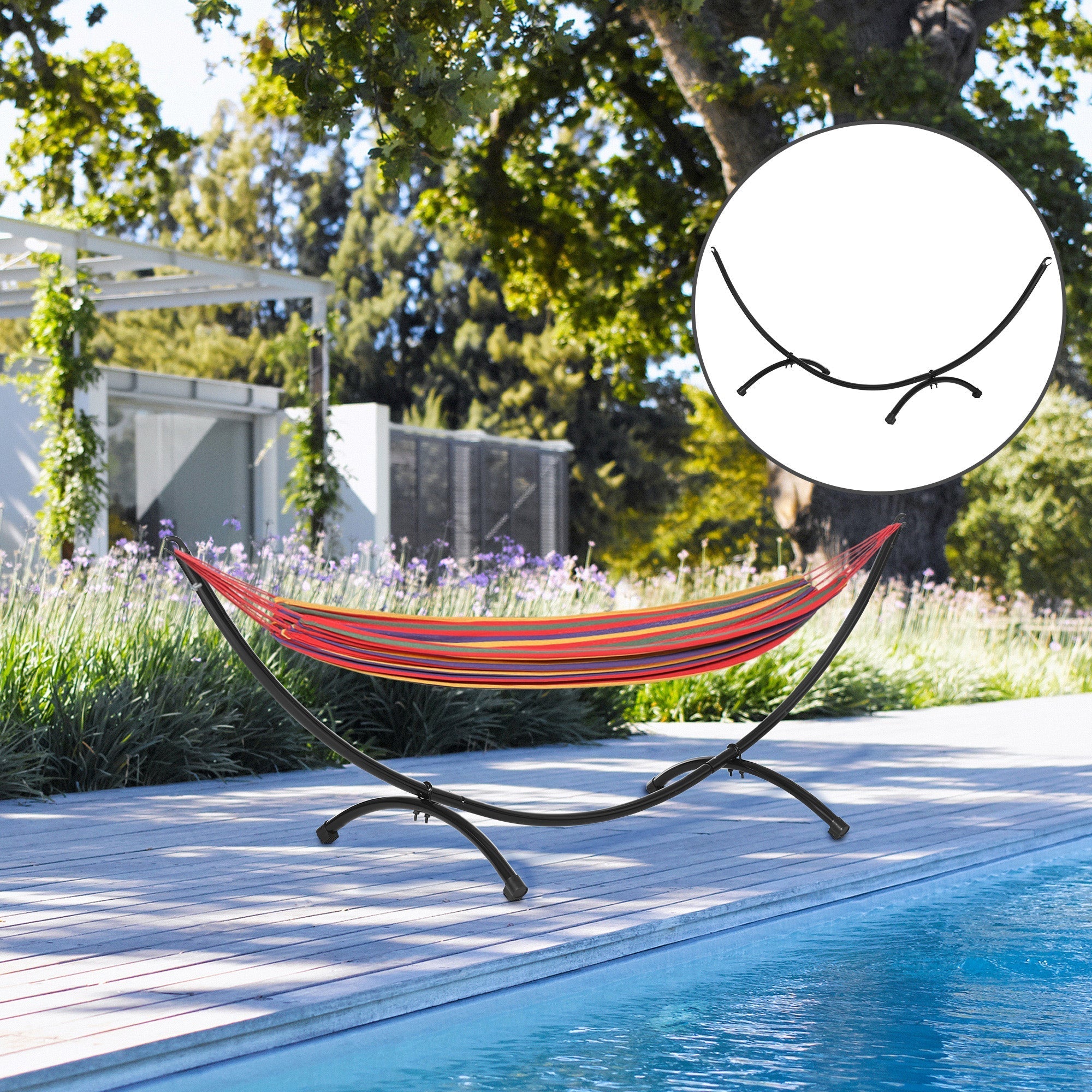 Hammock Stand | 3m Sturdy Steel Frame with Pull Rope 300x90x100cm for Garden & Beach | Black