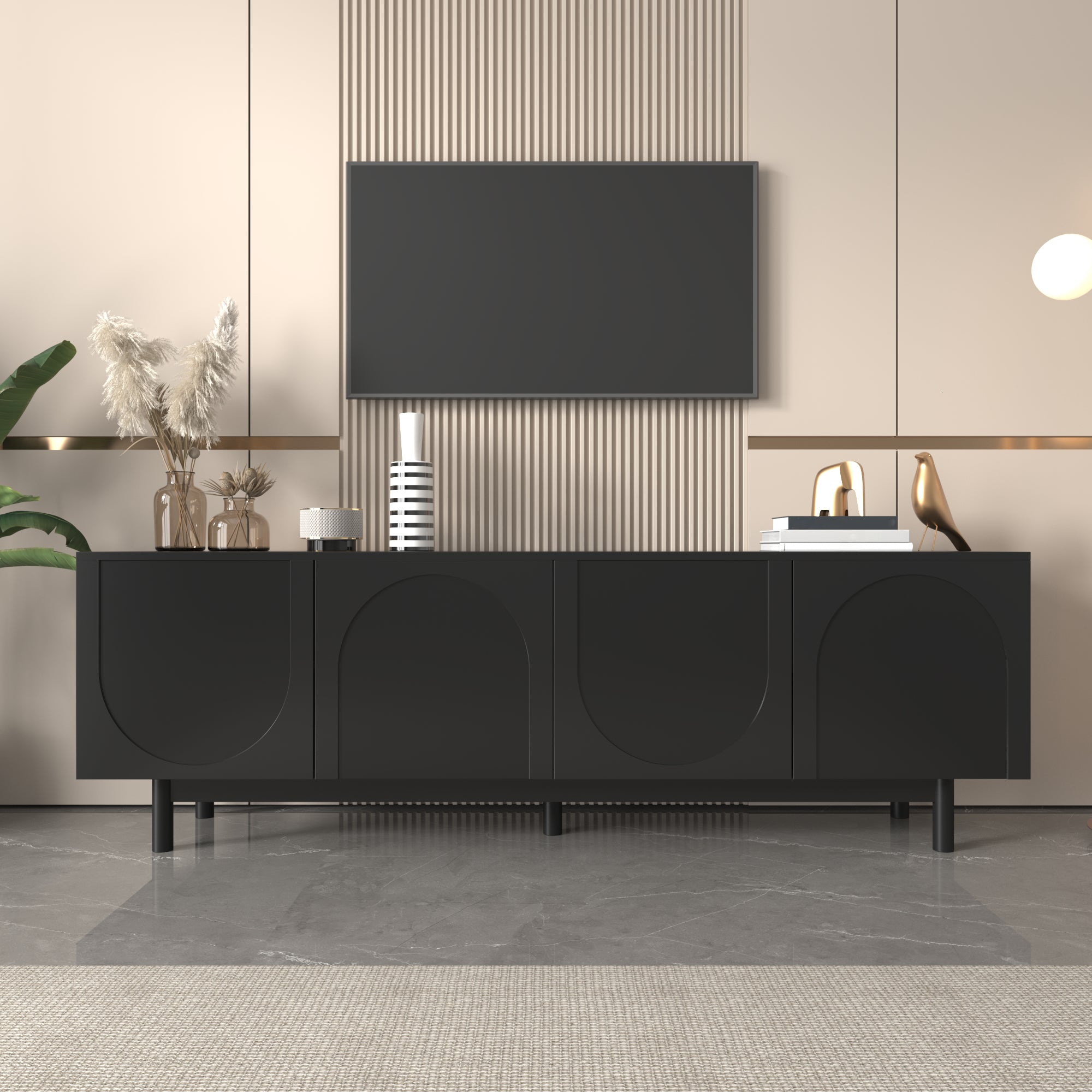 TV Cabinet, Adjustable Shelves, Lightweight Lowboard, Black