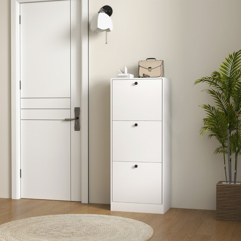 Schuhschrank mit 3 Klappen, verstellbarer Einlegeboden, 12 Paar, Weiß