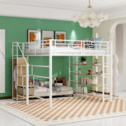 Loft Bed, 140*200 with Stairs, Storage, Wardrobe, Shelves, White