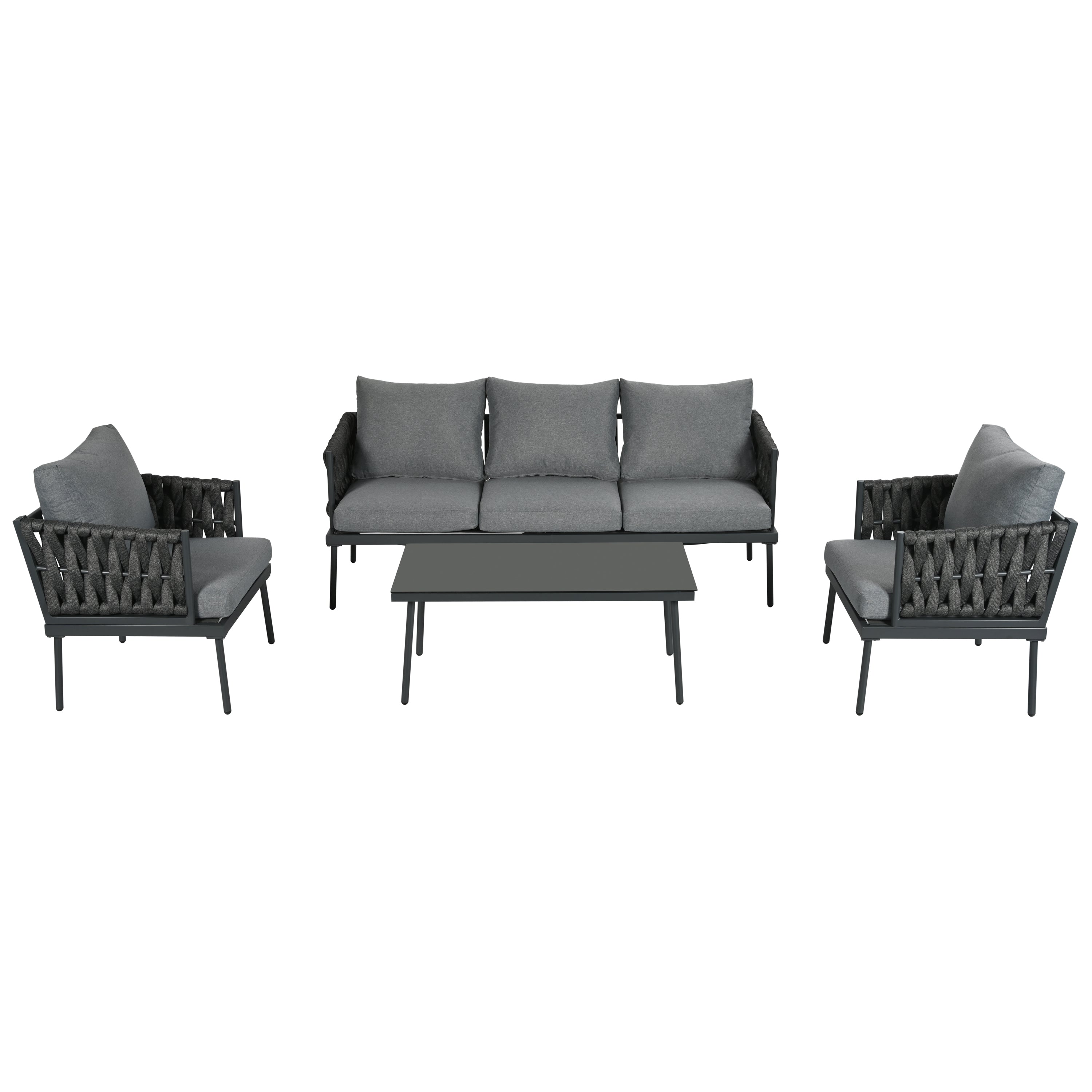 Garden Furniture Set with 3-Seater Sofa, 2 Armchairs and Coffee Table, Grey