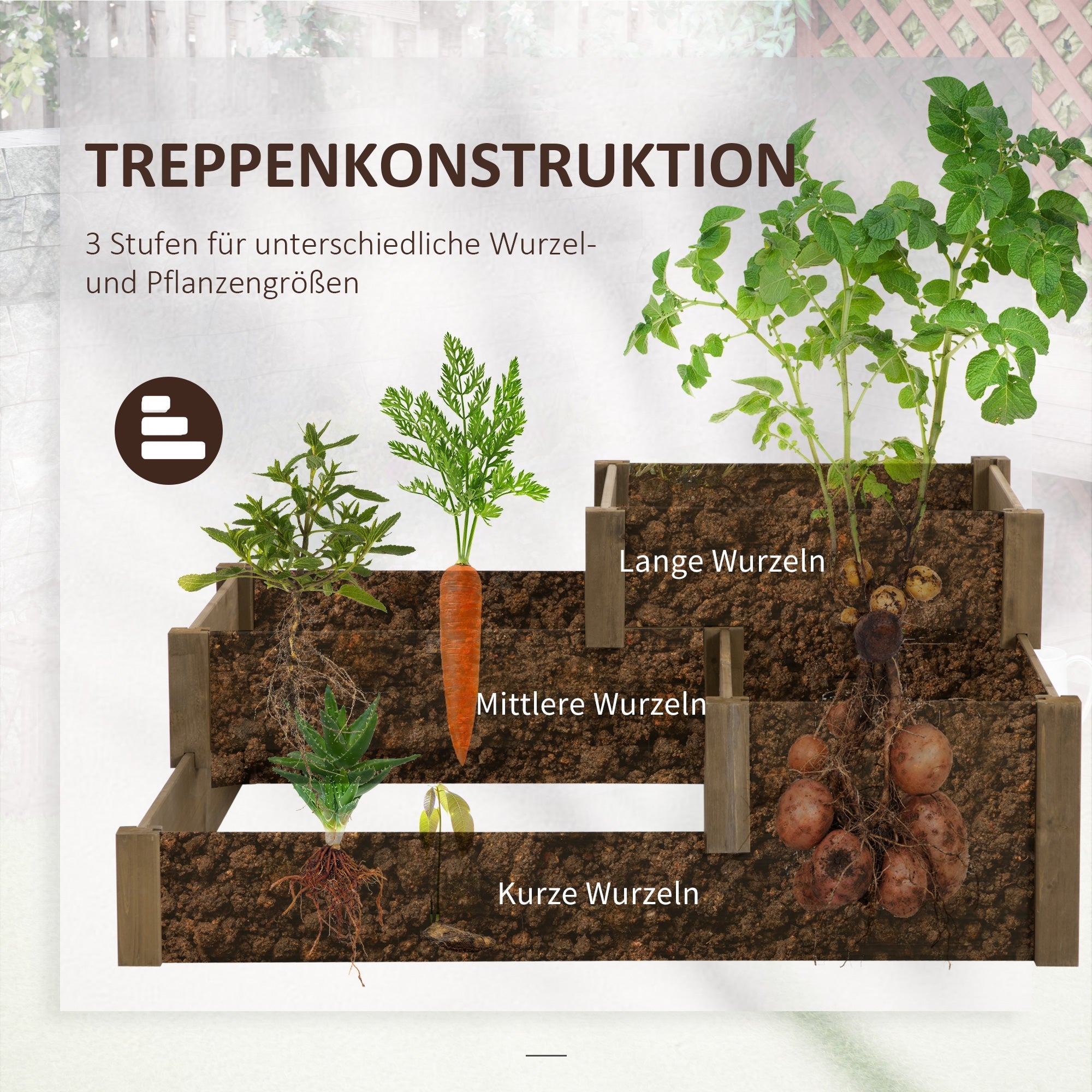 Raised Vegetable Bed, 3-Level Planter for Herbs 122x122x51 cm, Fir Wood Brown