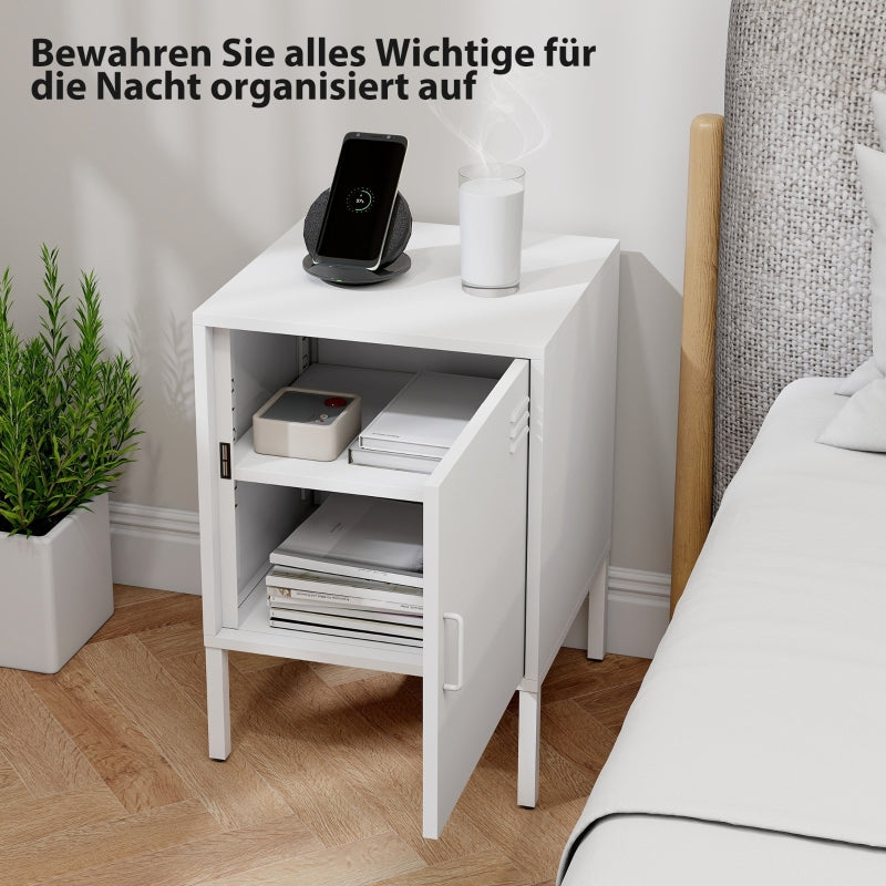 Steel Bedside Table Adjustable Shelf - White