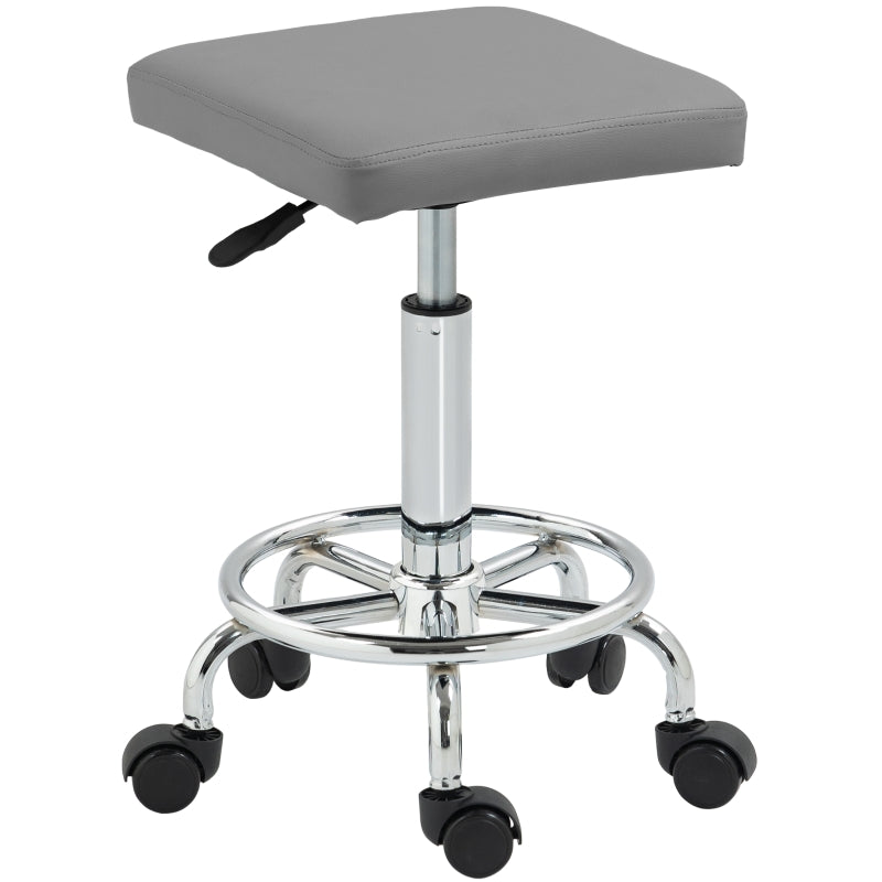 Salon Stool Padded Adjustable Height Swivel Faux Leather - Grey