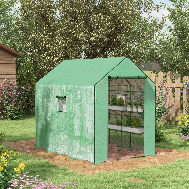 Walk-in Greenhouse 3 Tier 12 Shelves PE Cover, Green