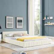 Double Bed 160x200cm Chenille Cover Wood & Iron Frame - Beige