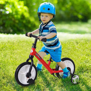 Kinderlaufrad, 2-in-1 mit Stützrädern und Pedalen, Rot