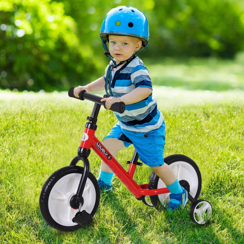 Kinderlaufrad, 2-in-1 mit Stützrädern und Pedalen, Rot