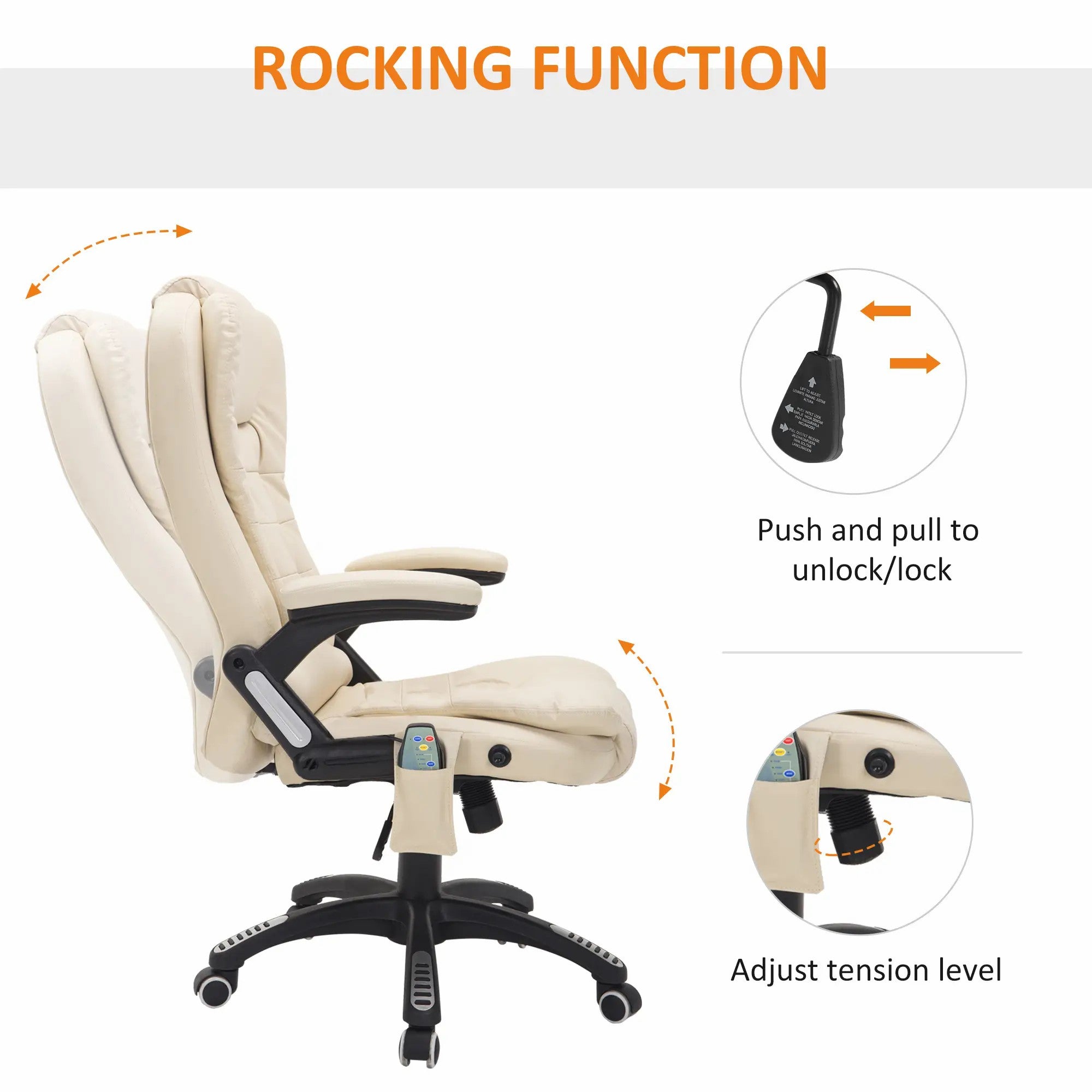 6-Point Massage Office Chair, Heated High Back Executive Desk Adjustable Swivel, PU Leather Beige