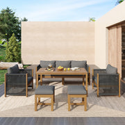 6-Piece Garden Furniture Set with Sofa, Stools and Acacia Tabletop, Grey