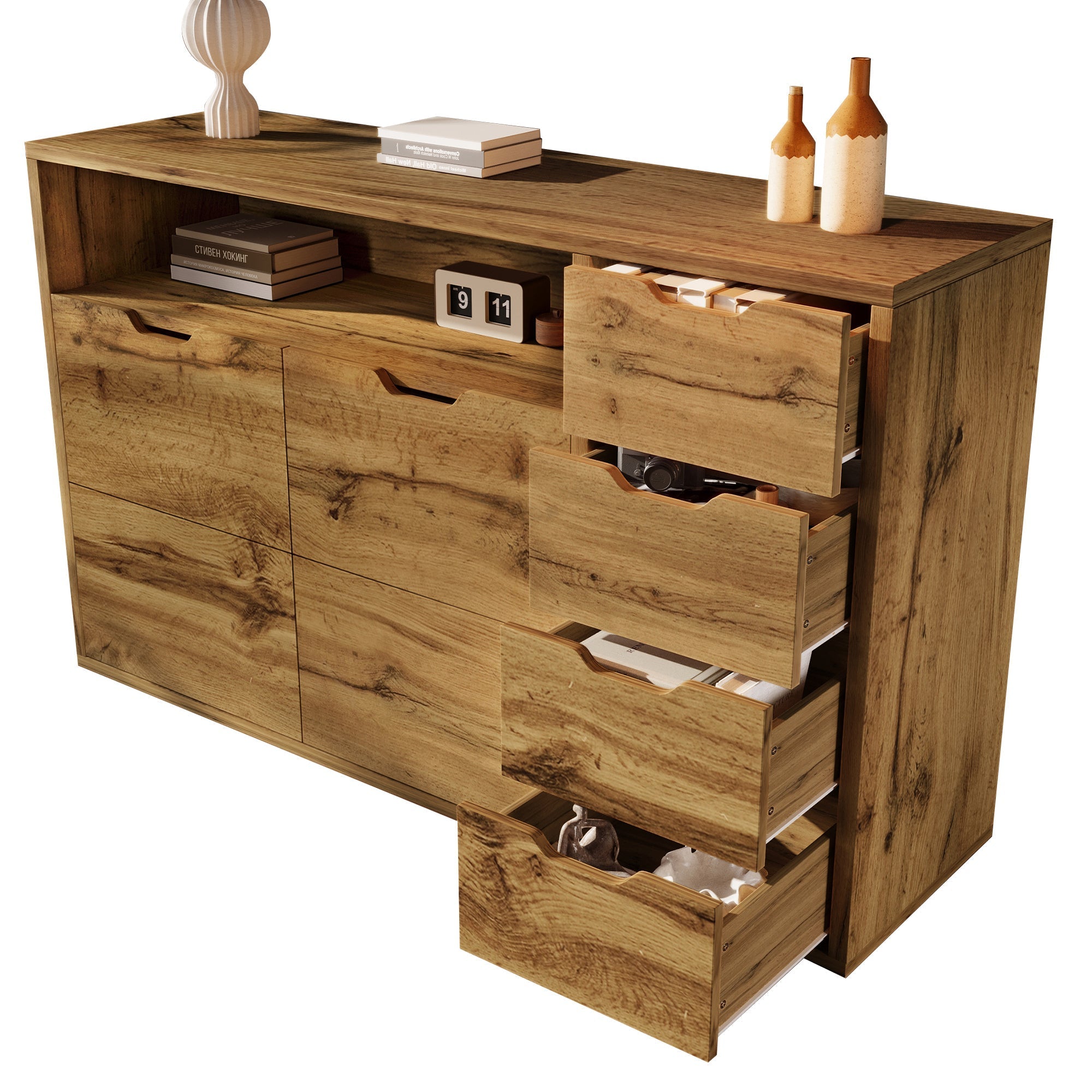 Modern Furniture - Integrated Storage, LED & USB Features - Mixed Materials