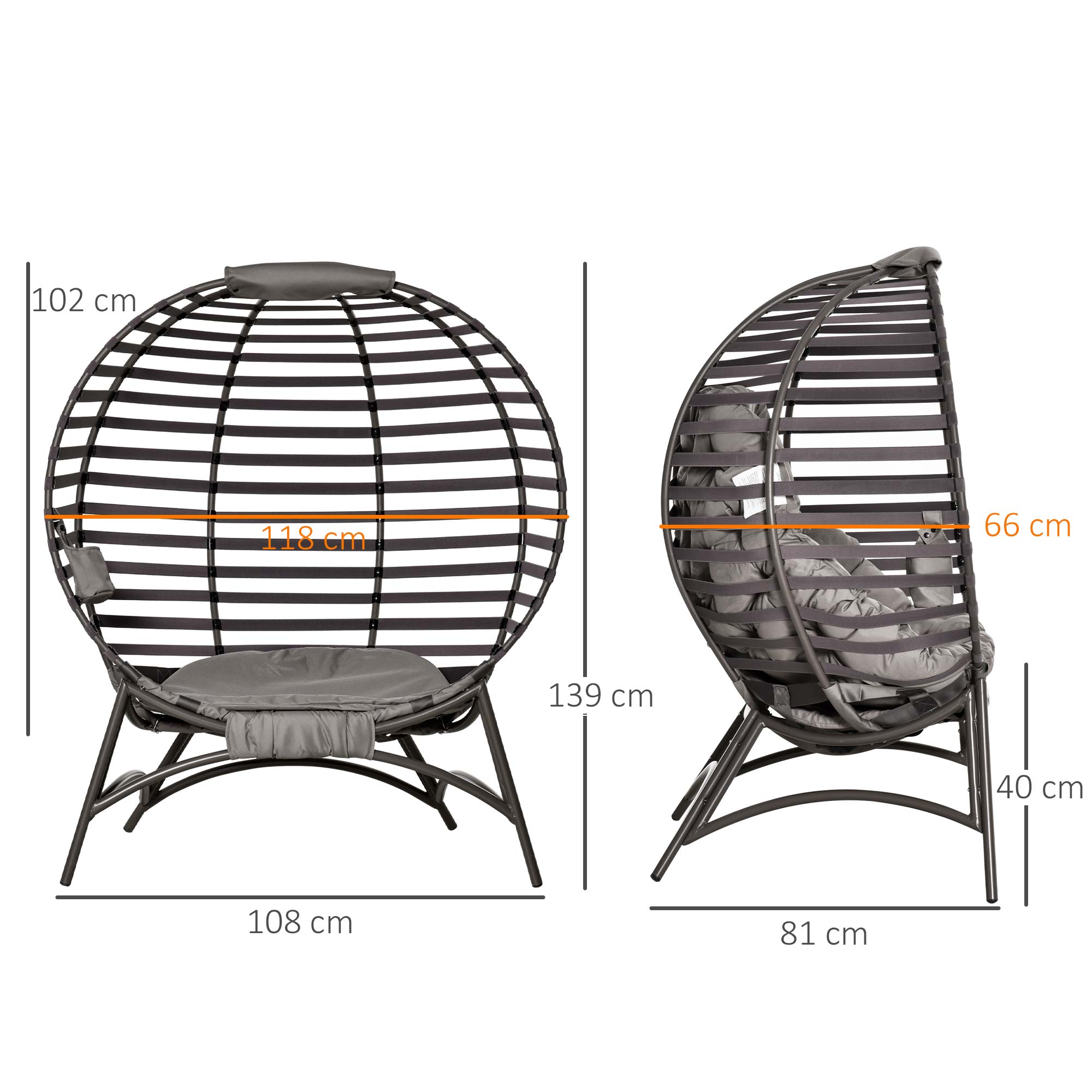 Egg Chair with Cushion and Side Pocket - Brown