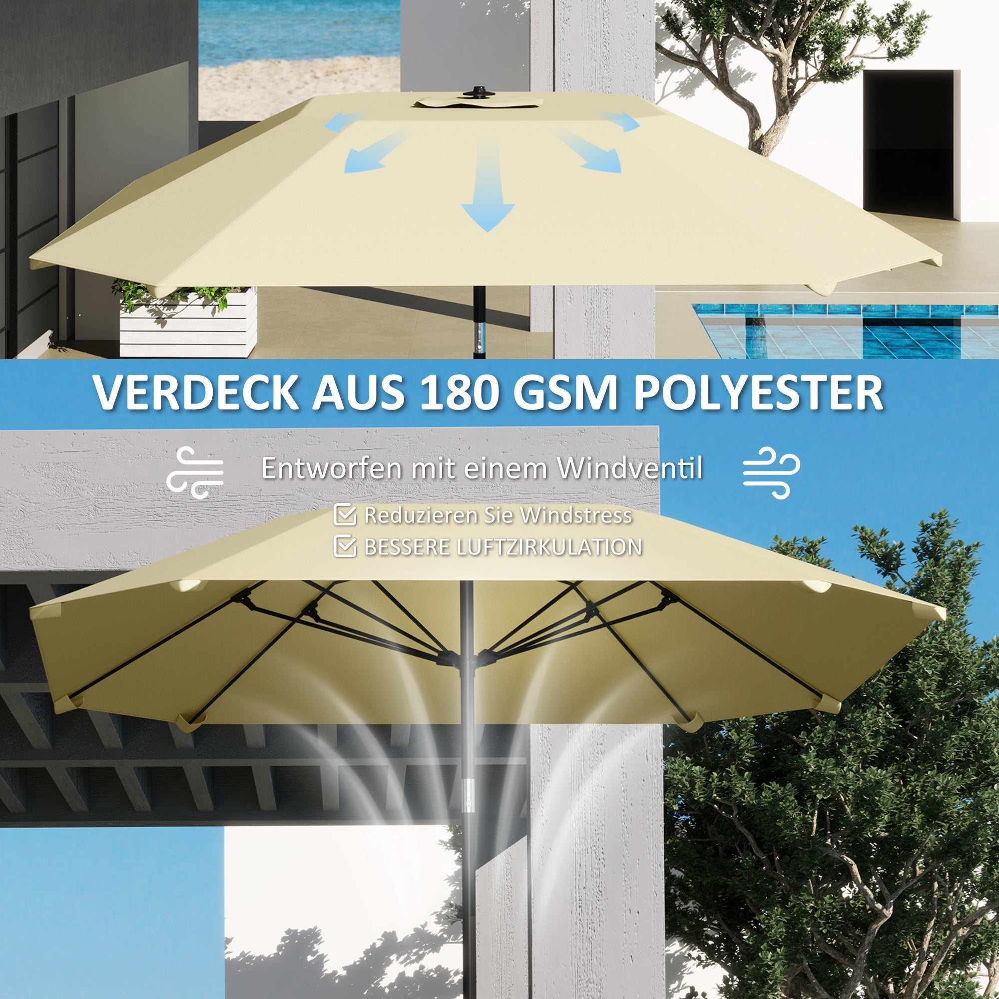 Parasol, Octagonal Folding Beach Patio, Beige