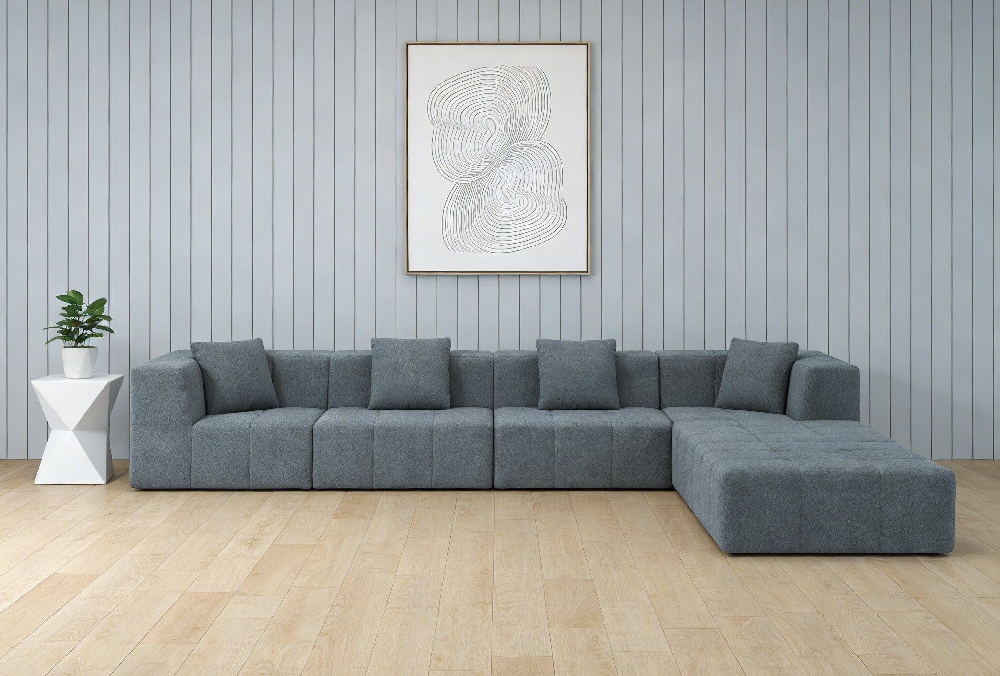 Shaped Convertible Modular Couch, 6-Seat Boneless Sectional for Living Room and Apartment, Gray