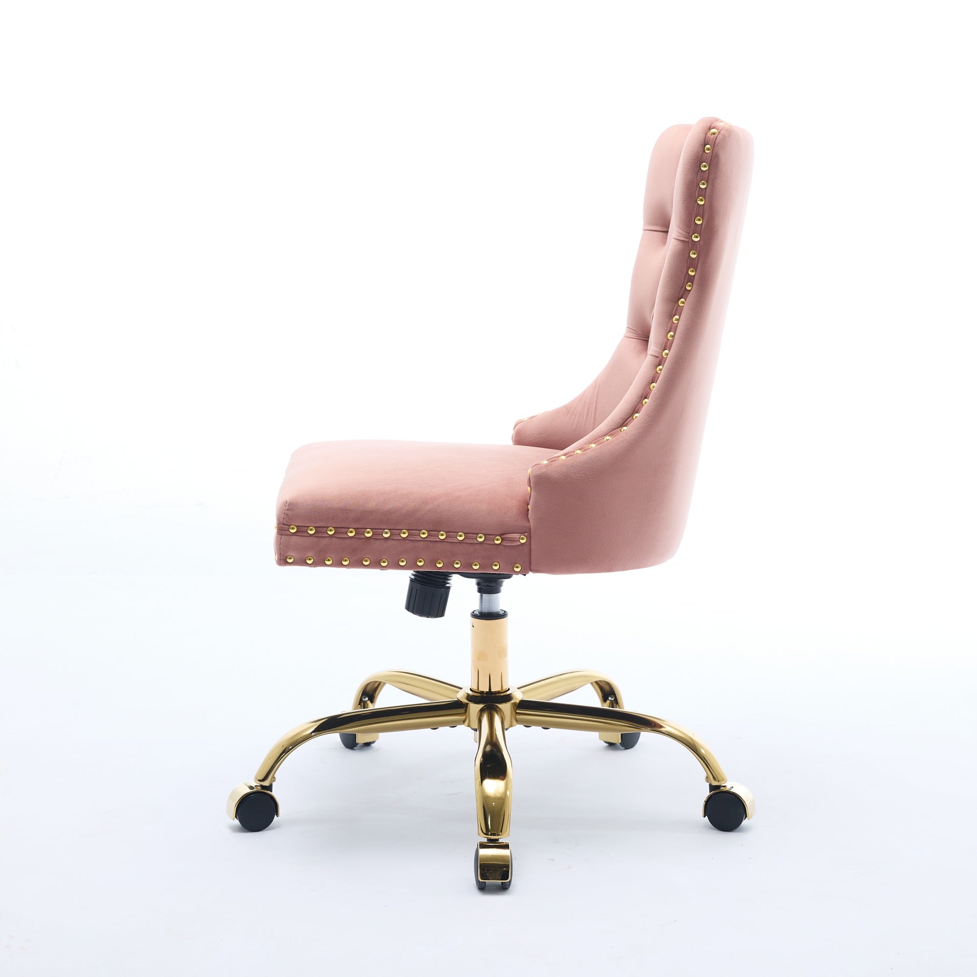 Home Office Chair Modern Velvet Upholstered Tufted Button Adjustable Swivel Golden Base - Pink