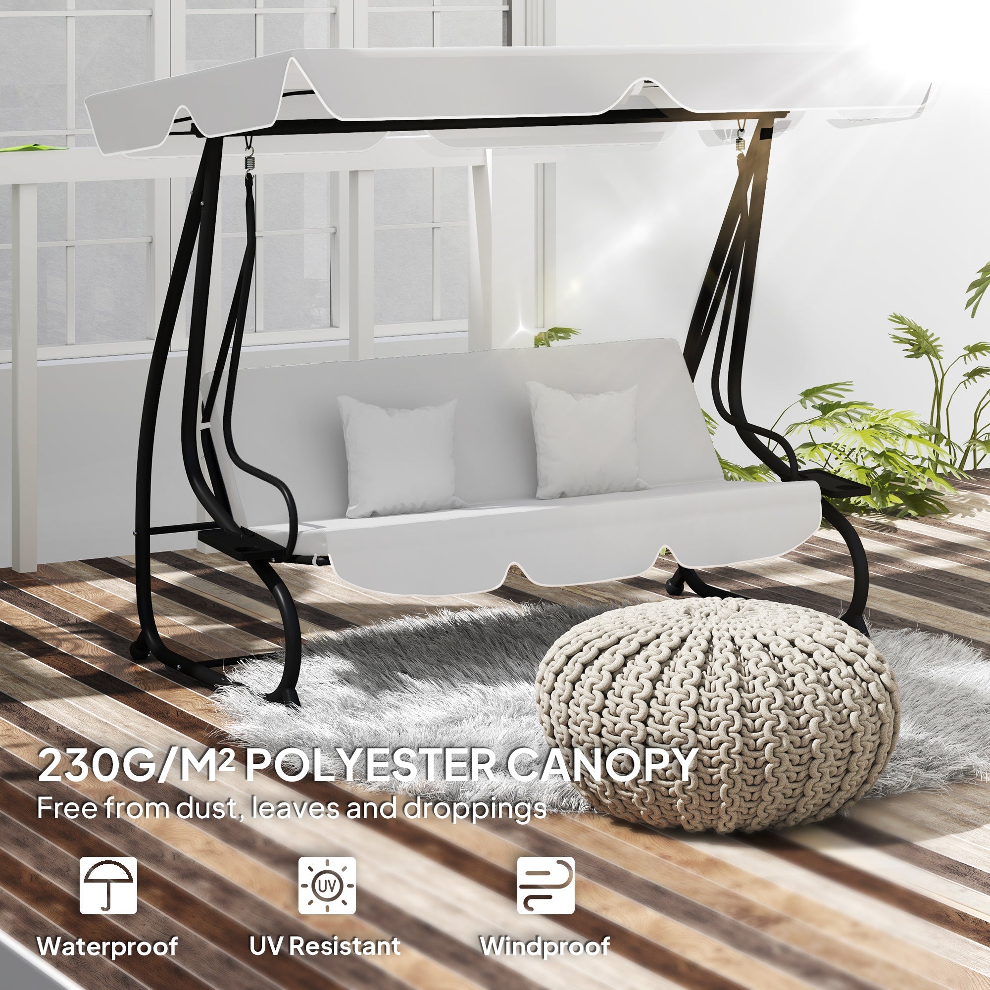 Swing Chair Canopy Replacement 145x200cm Light Grey Polyester
