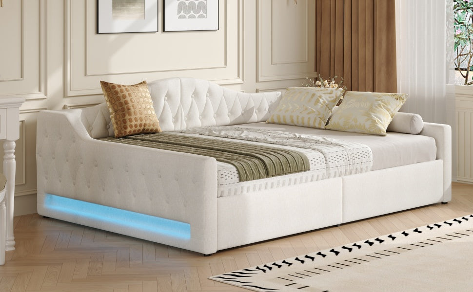 Upholstered Daybed 140x200 LED Storage - Beige