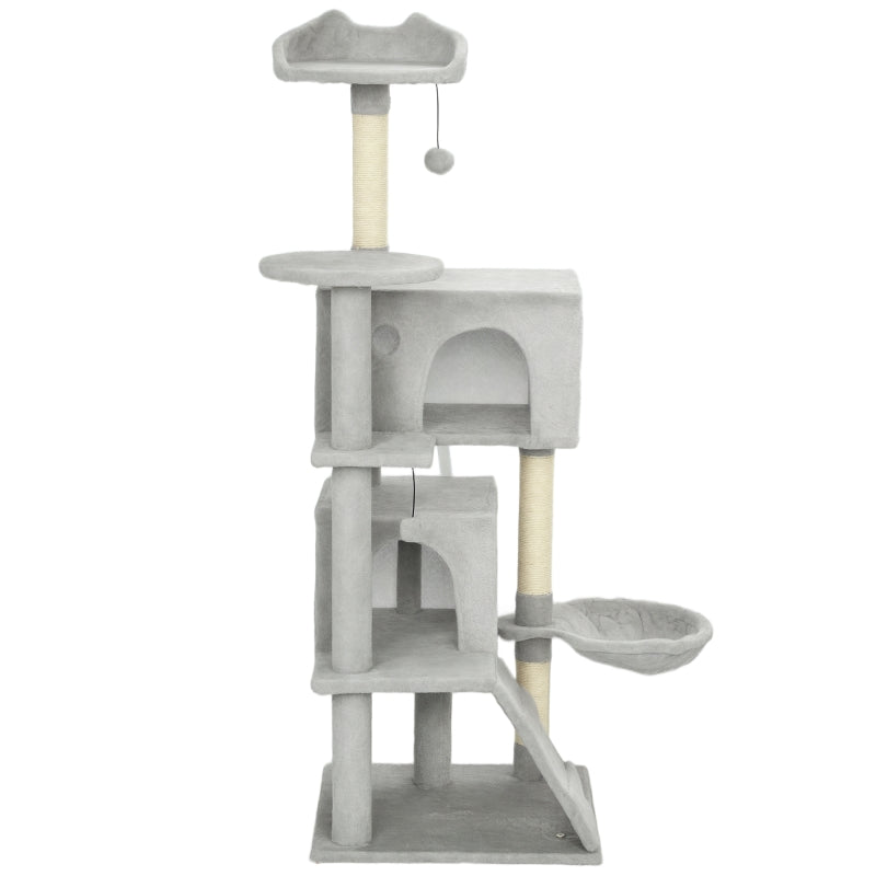 PawHut 140cm Cat Tree Multi-Level Sisal Posts & Plush Platforms Beige/Grey