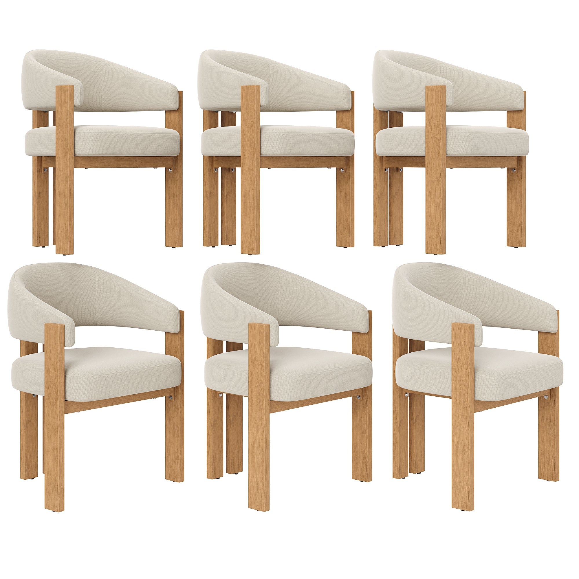Ergonomic Dining Chair Set of 6 with Thick Padding and Iron Legs, Wood Look