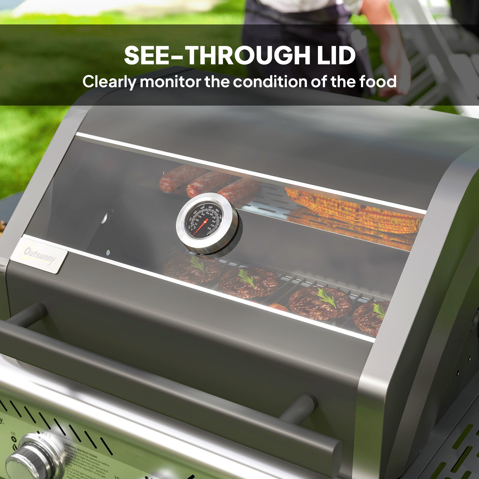 Gas BBQ Grill 7.5kW Three-Burner See-Through Lid Black