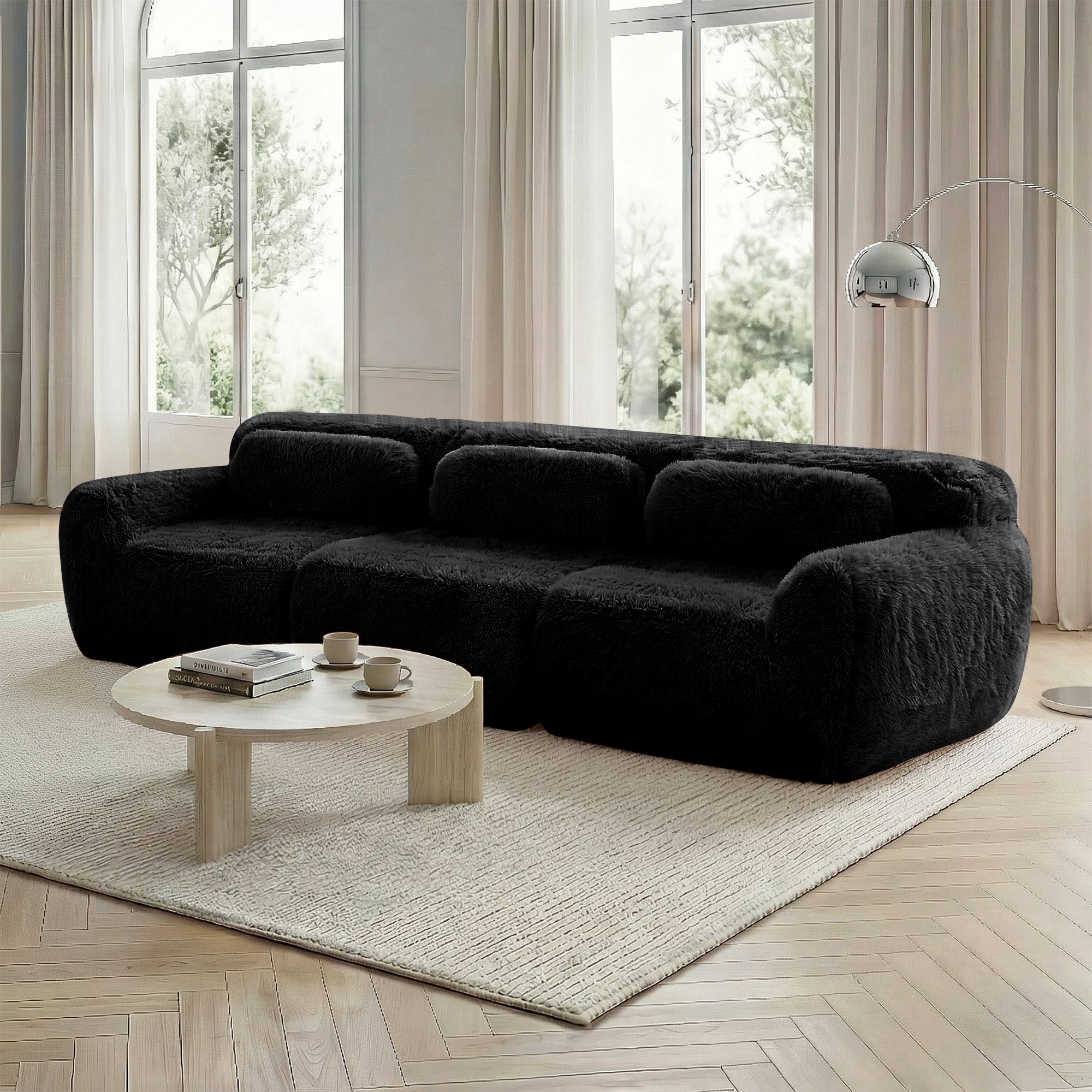 3-Seater Deep Sofa Modular Plush Fabric - Black